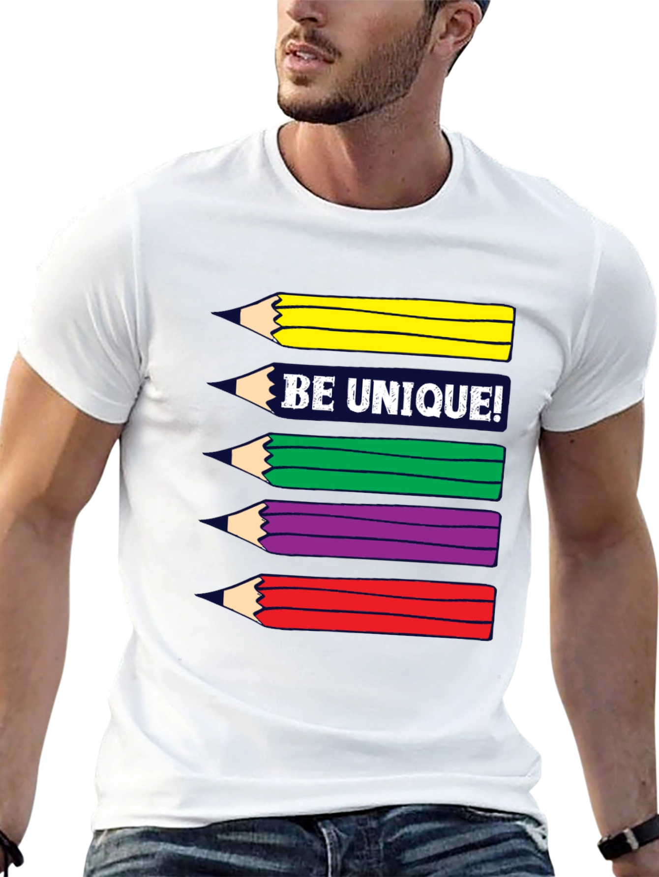 Black Be Unique! Colorful Pencils Graphic T-Shirt view 13
