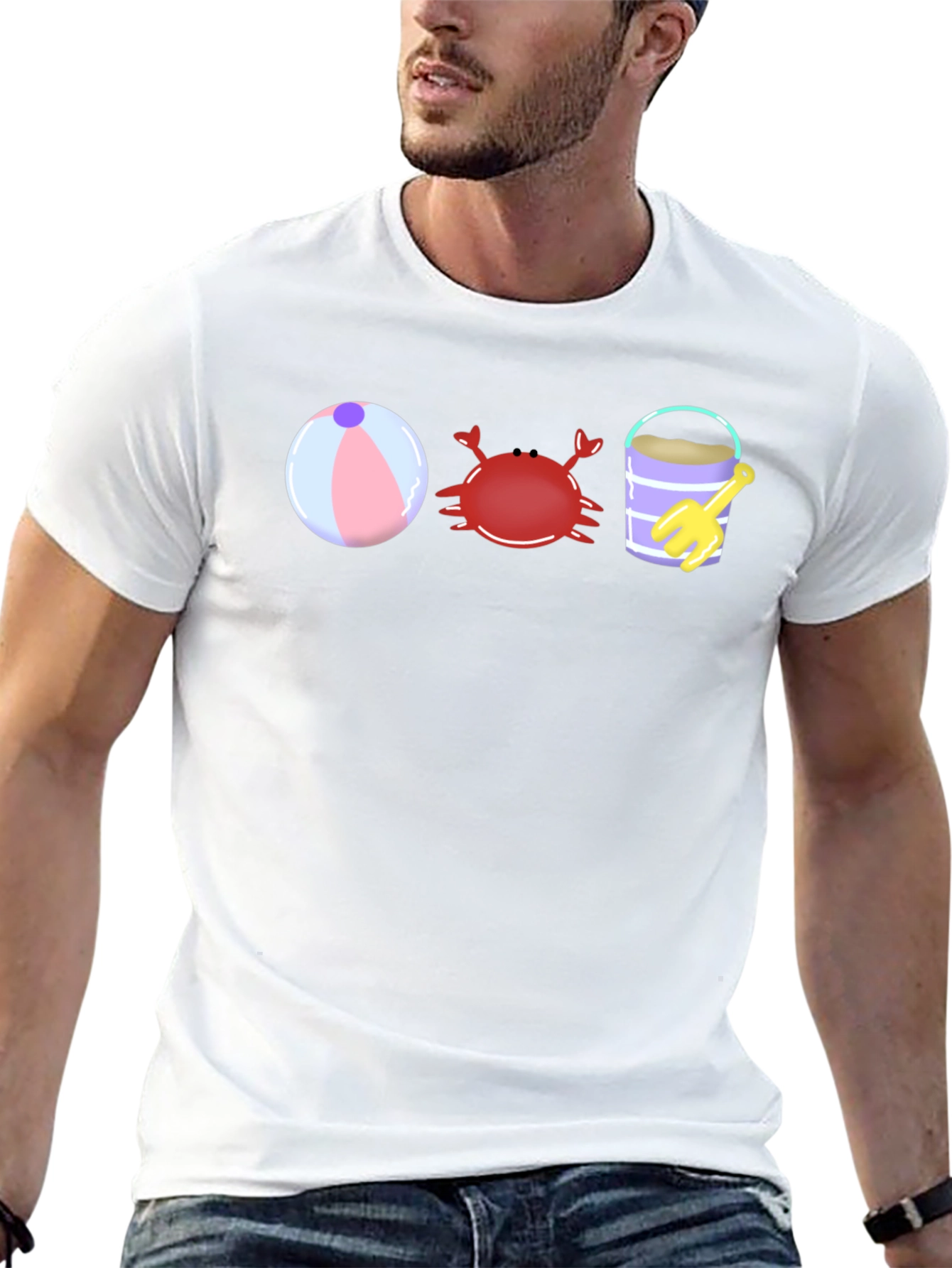 Black Beach Fun T-Shirt - Crab, Bucket, and Ball view 13