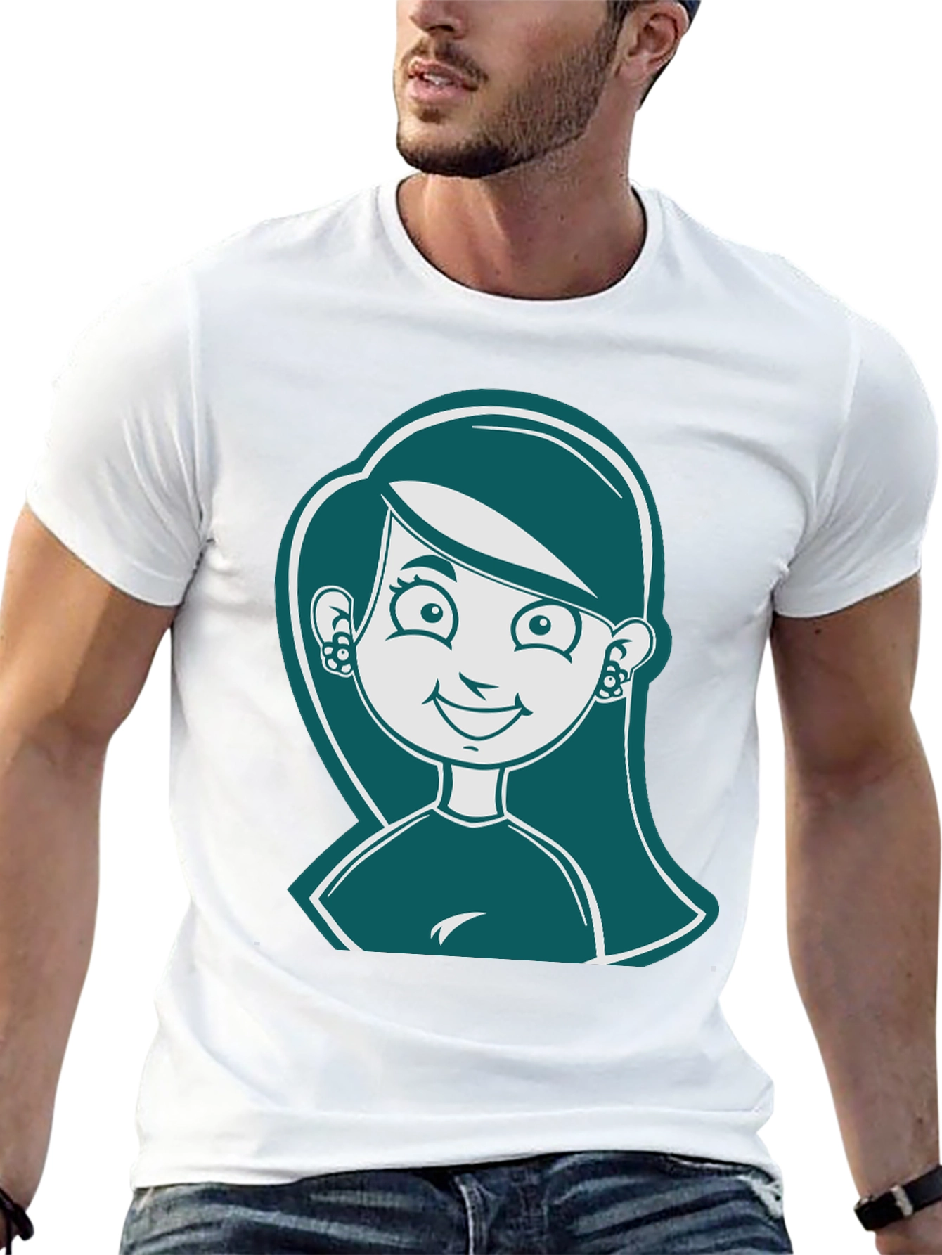 Black Cartoon Girl Graphic Print Black T-Shirt view 13