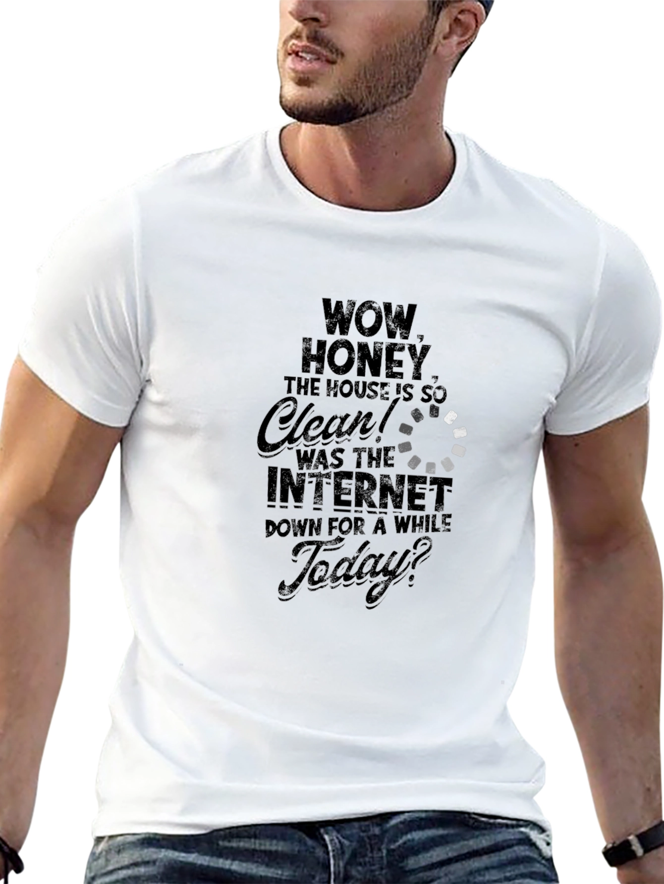 Black Funny Internet Down House Clean Men's T-Shirt view 13