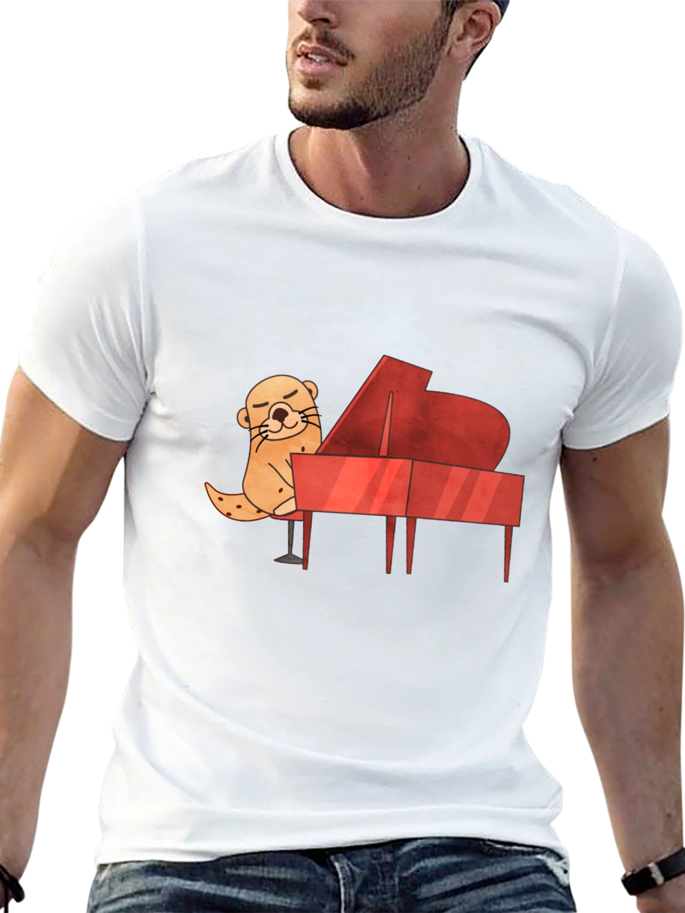 Black Otter Playing Piano Graphic Tee view 13