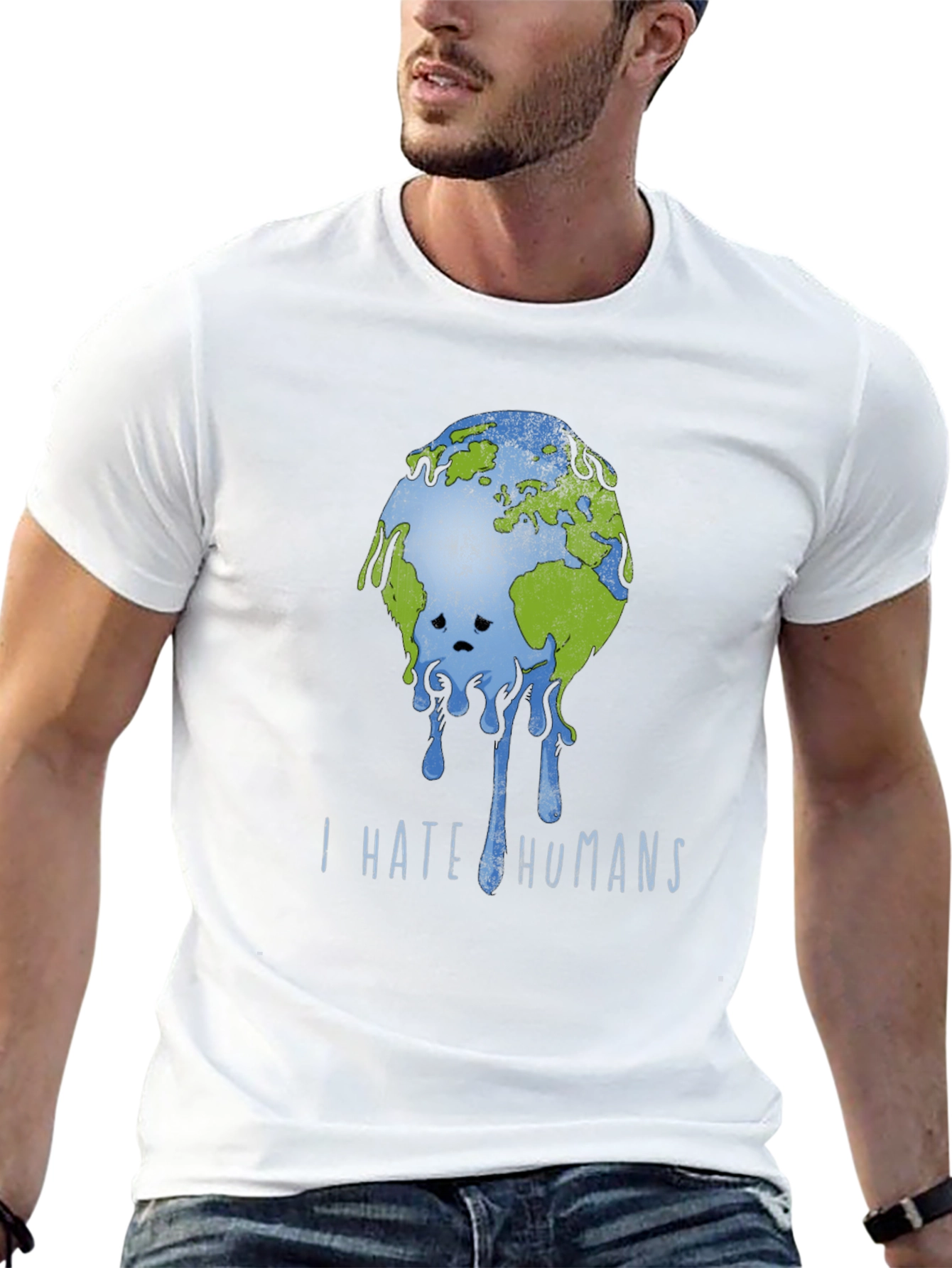 Black I Hate Humans Earth Graphic T-Shirt view 13