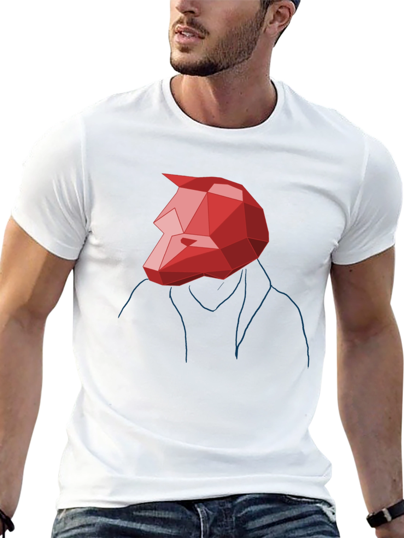 Black Abstract Geometric Red Wolf Graphic Tee view 13