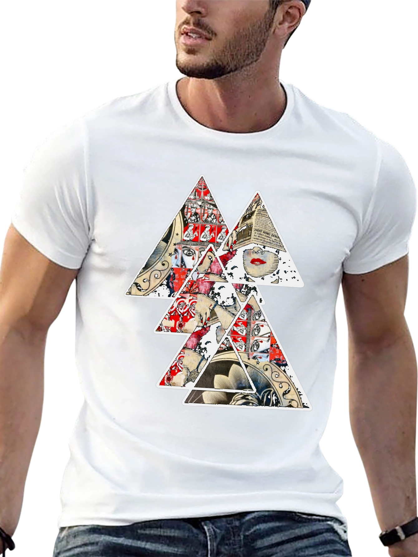 Black Abstract Triangle Graphic Print Black T-Shirt view 13