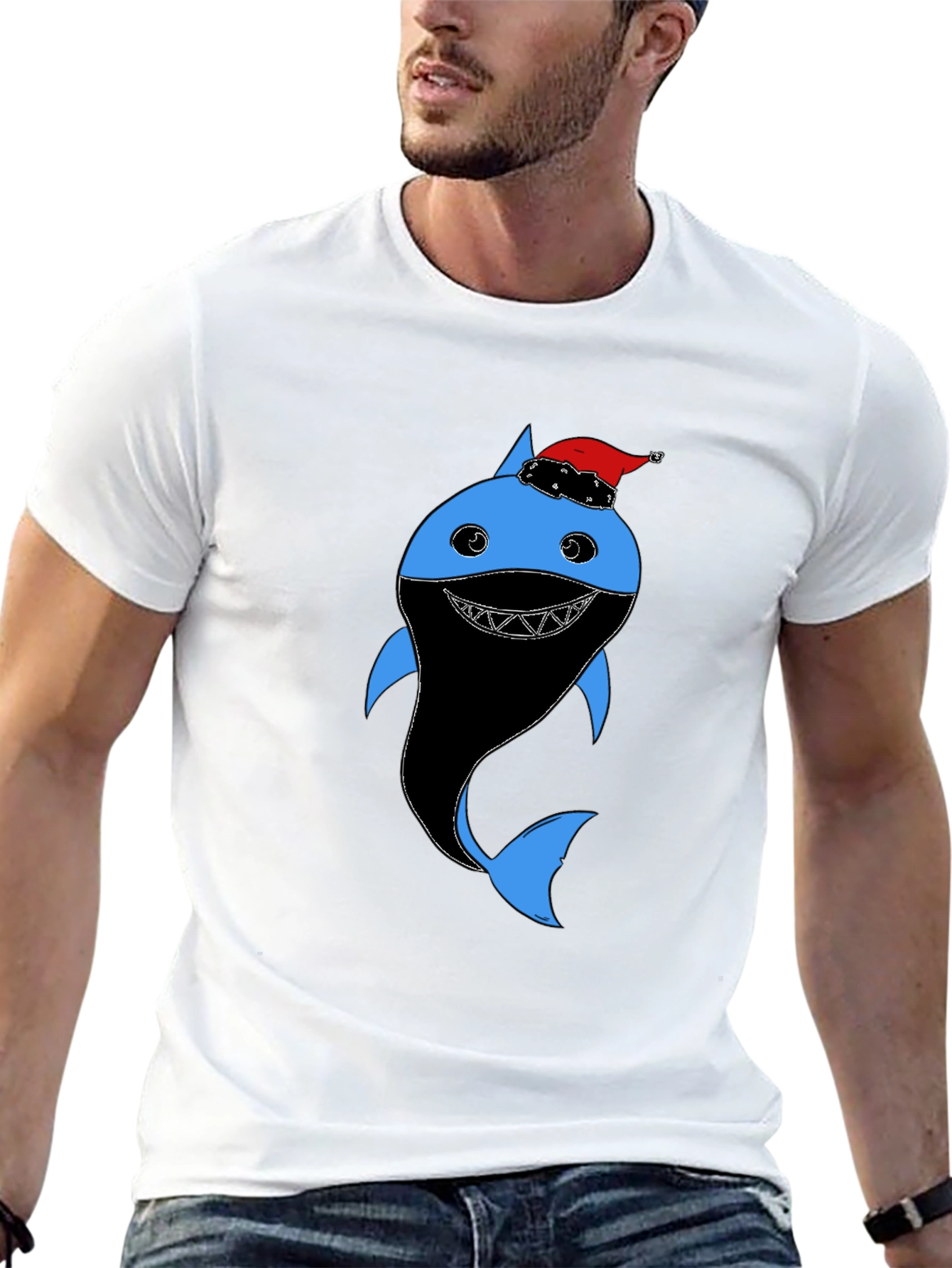 Black Festive Shark Graphic Tee - Holiday Humor view 13