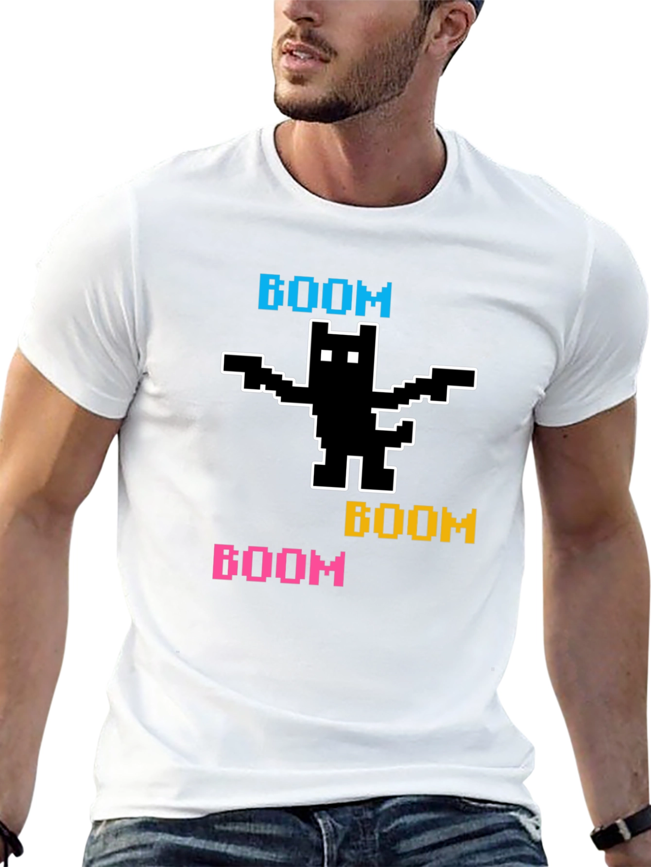 Black Pixelated BOOM Cat T-Shirt view 13