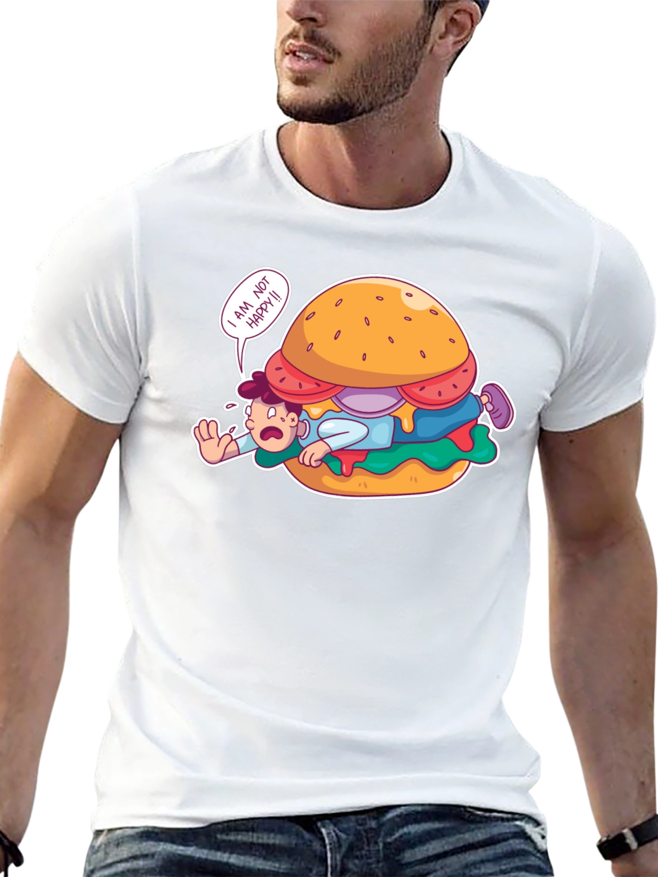 Black Funny 'I Am Not Happy' Burger Graphic T-Shirt view 13