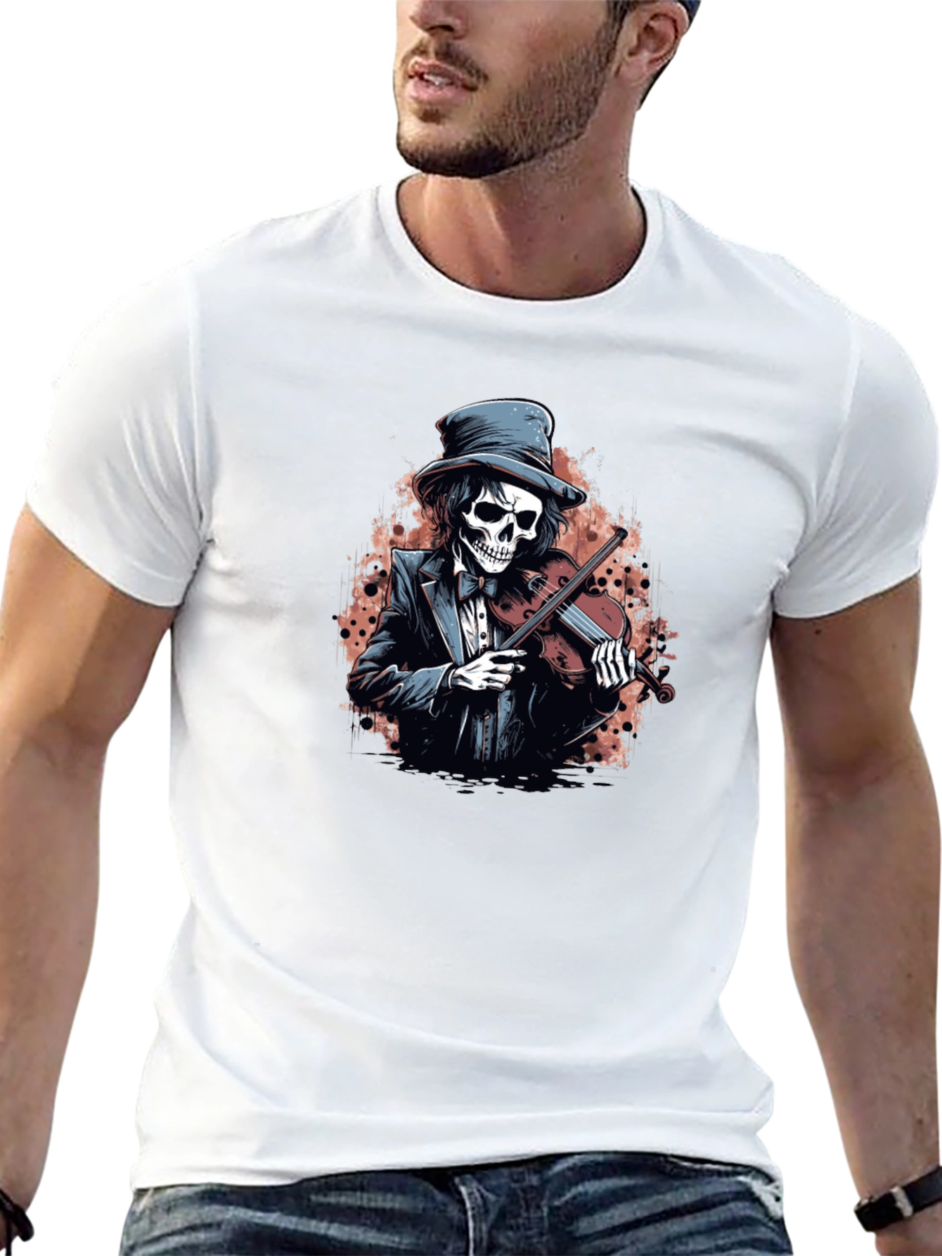 Black Skeleton Violinist Graphic Tee - Black view 13