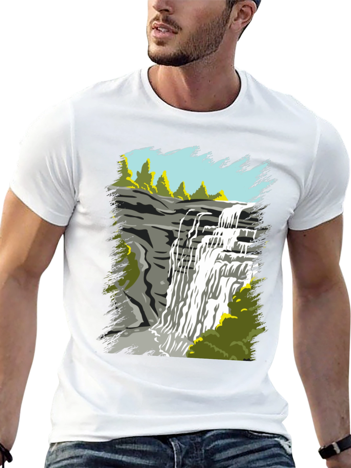 Black Waterfall Graphic Tee - Nature Lover's T-Shirt view 13