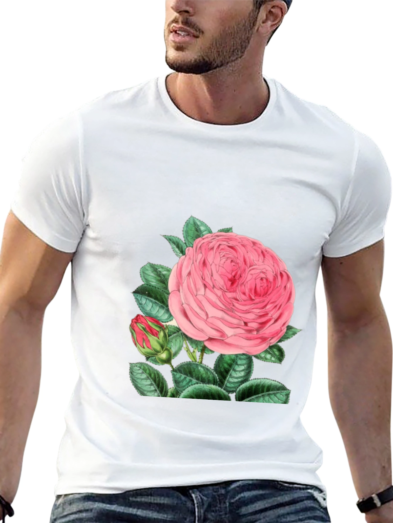 Black Black T-Shirt with Pink Rose Graphic view 13