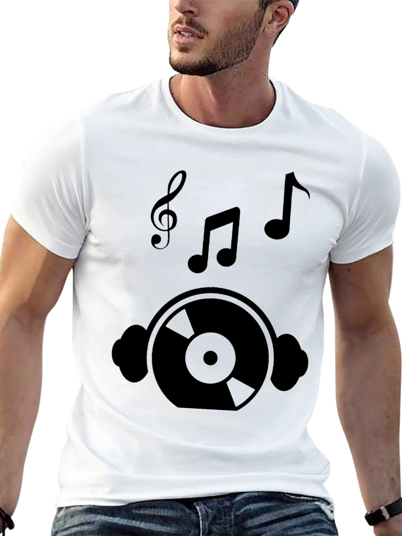 Black Music Lover Graphic Tee - Vinyl Record & Notes Design view 13