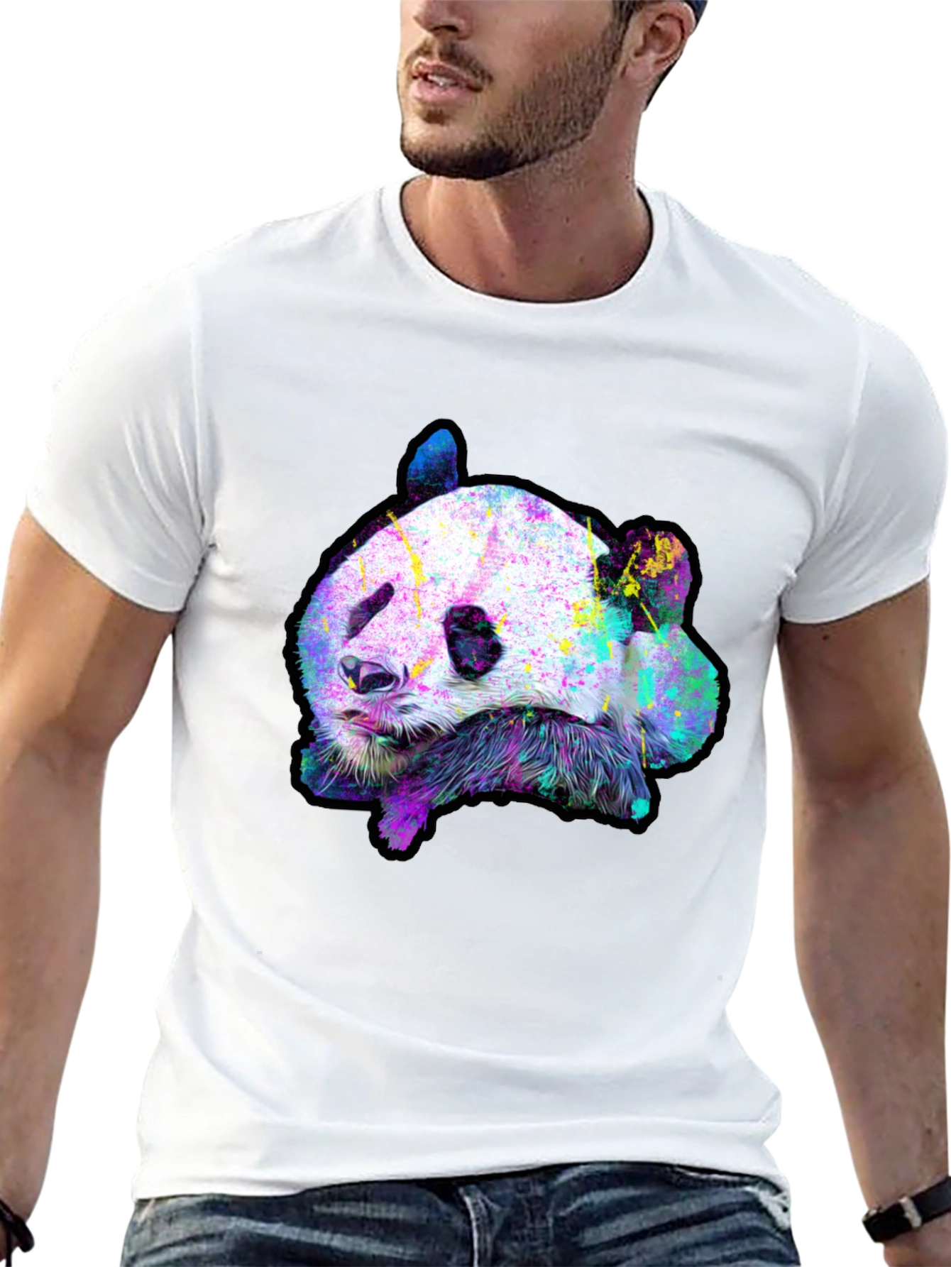 Black Abstract Panda Graphic Tee - Men's Black T-Shirt view 13
