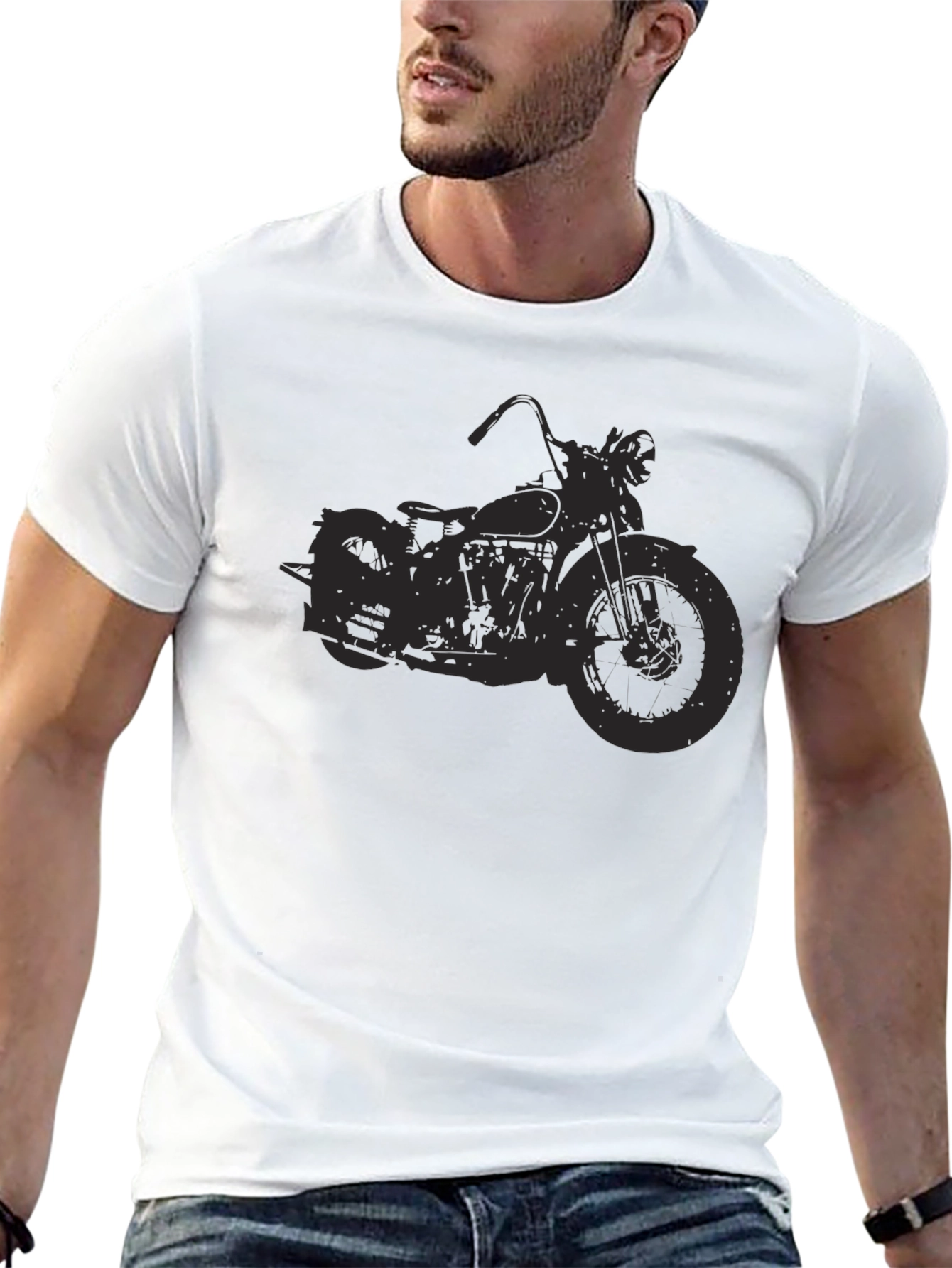 Black Vintage Motorcycle Graphic Tee - Black Cotton Comfort view 13