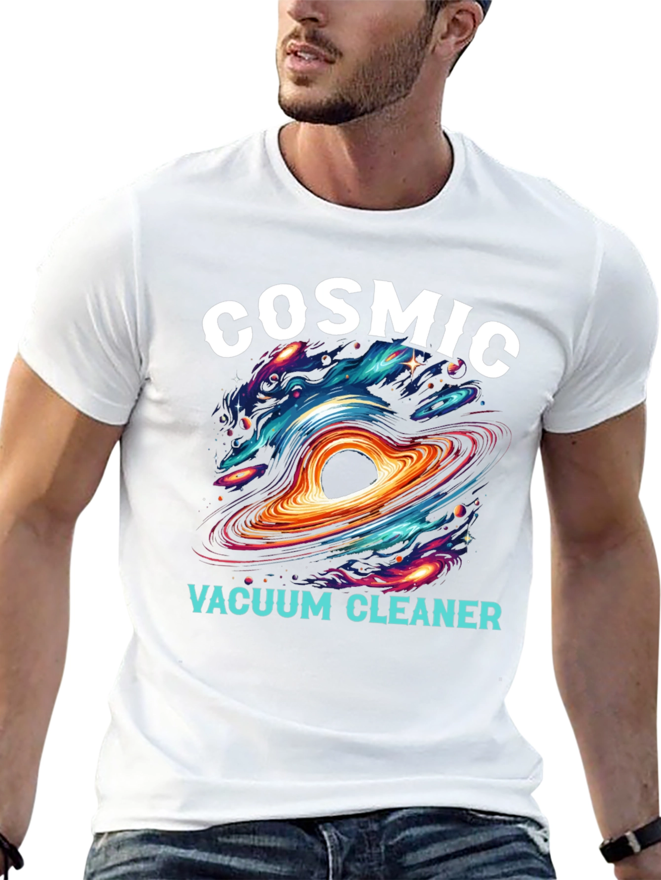 Black Cosmic Vacuum Cleaner Black T-Shirt view 13