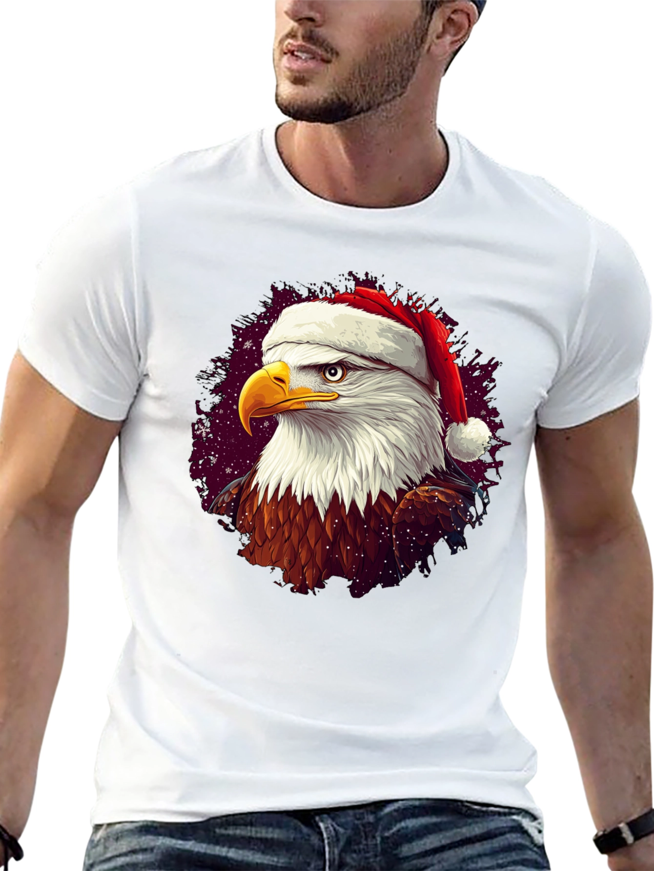 Black Festive Eagle T-Shirt: Christmas Holiday Apparel view 13