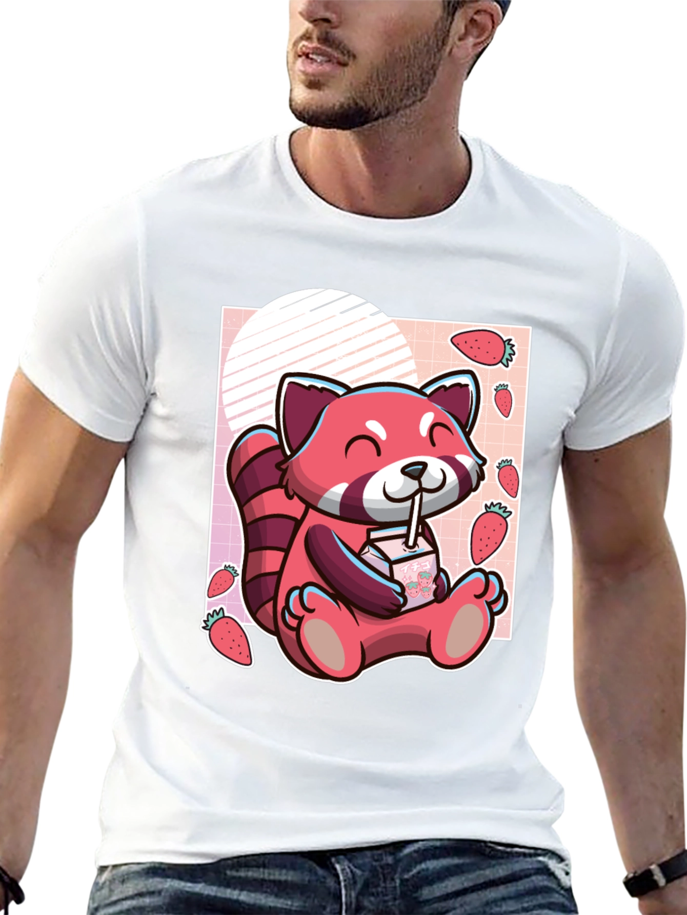 Black Red Panda Strawberry Milk T-Shirt view 13