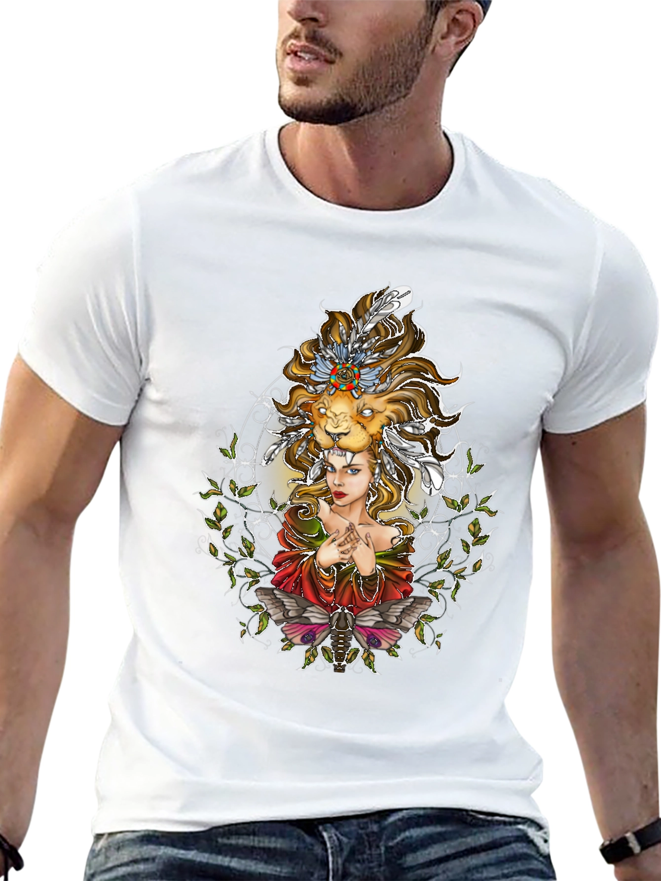 Black Lion Headdress Graphic Print Tee - Unique Design view 13