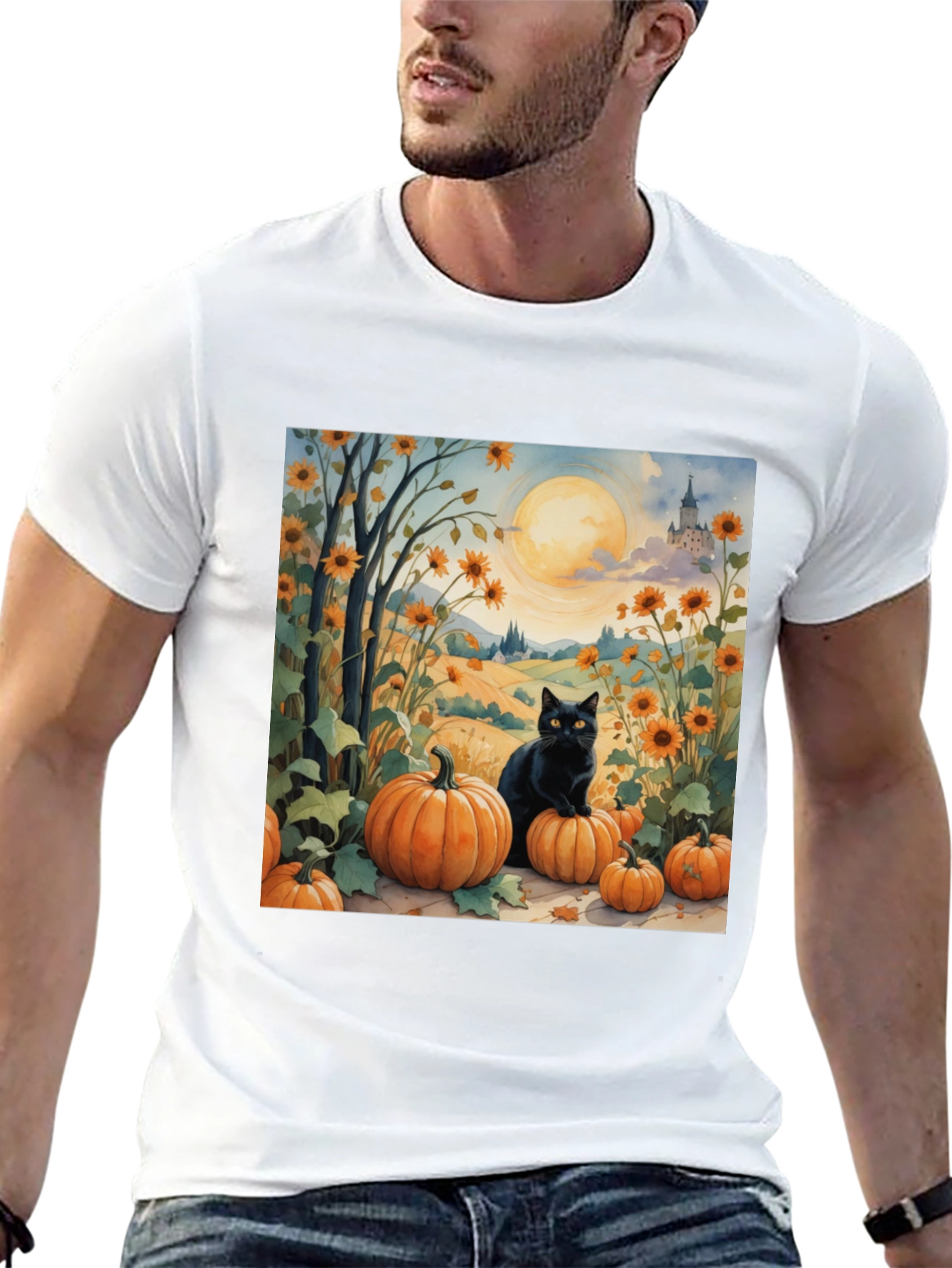 Black Halloween Black Cat Pumpkin Patch T-Shirt view 13