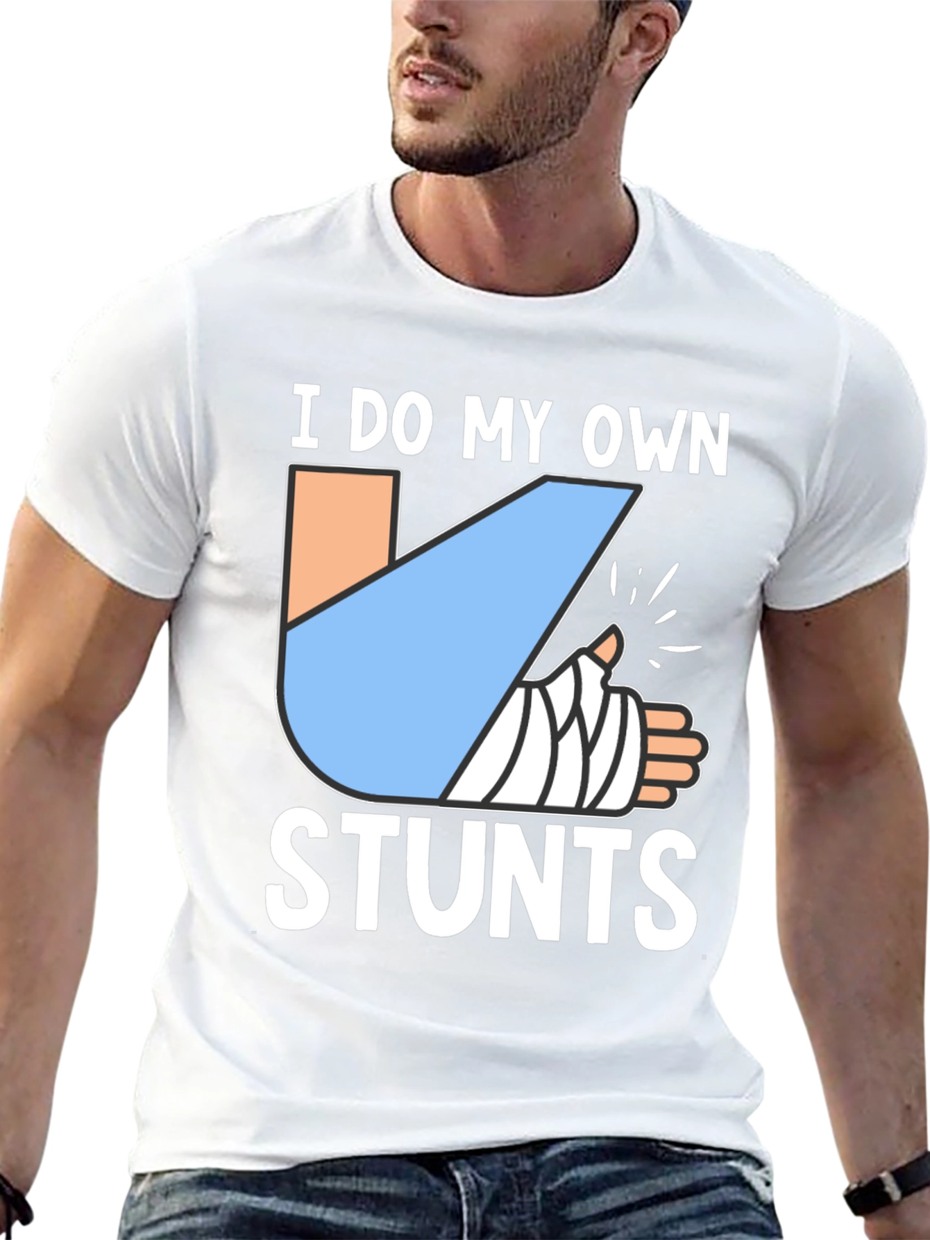 Black I Do My Own Stunts Funny Broken Arm T-Shirt view 13
