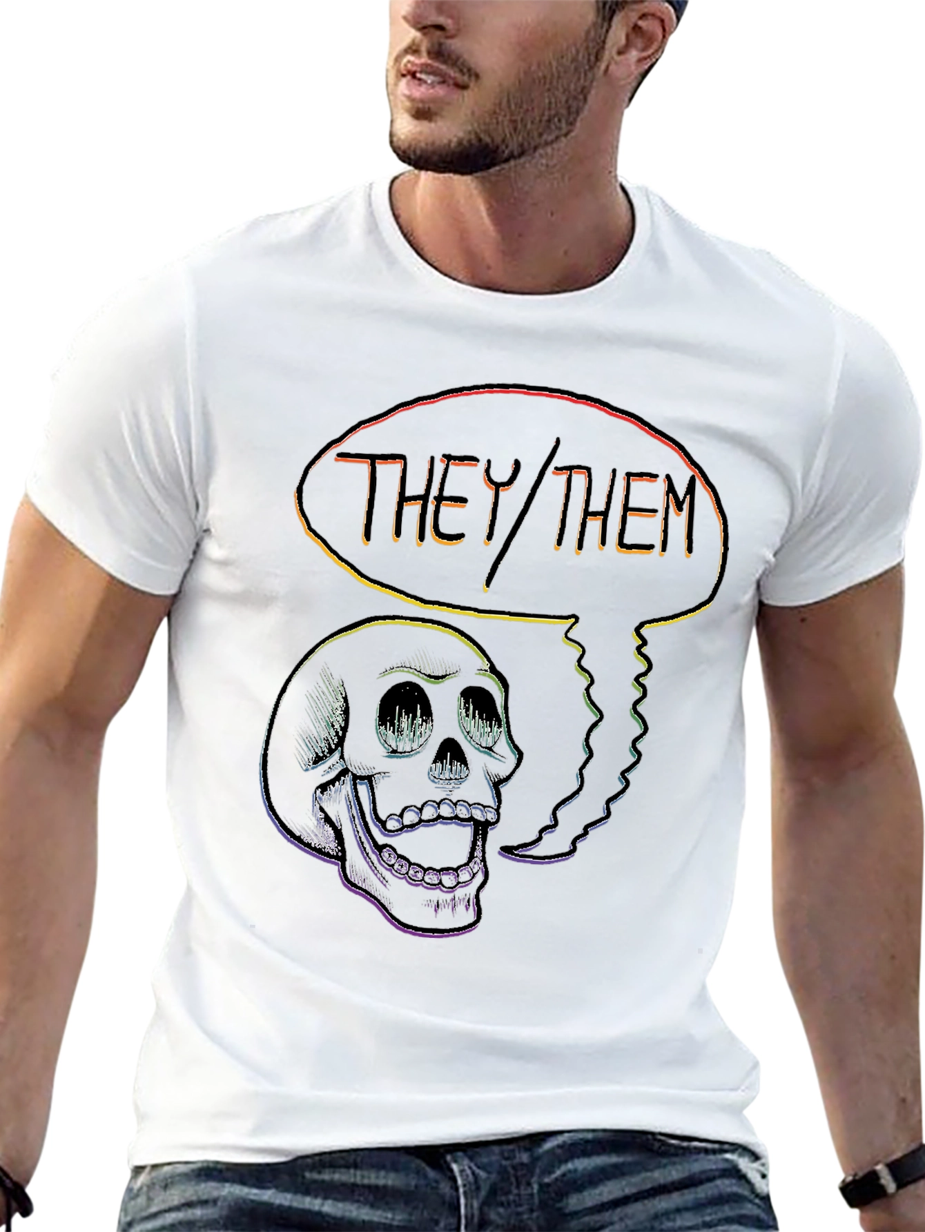 Black THEY/THEM Skull Graphic Tee - Pride & Empowerment view 13