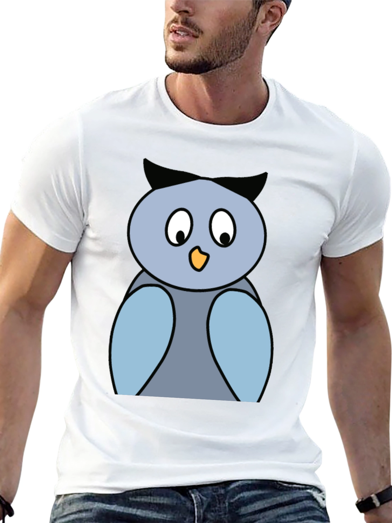 Black Cartoon Owl Graphic Tee - Black Cotton Blend Shirt view 13