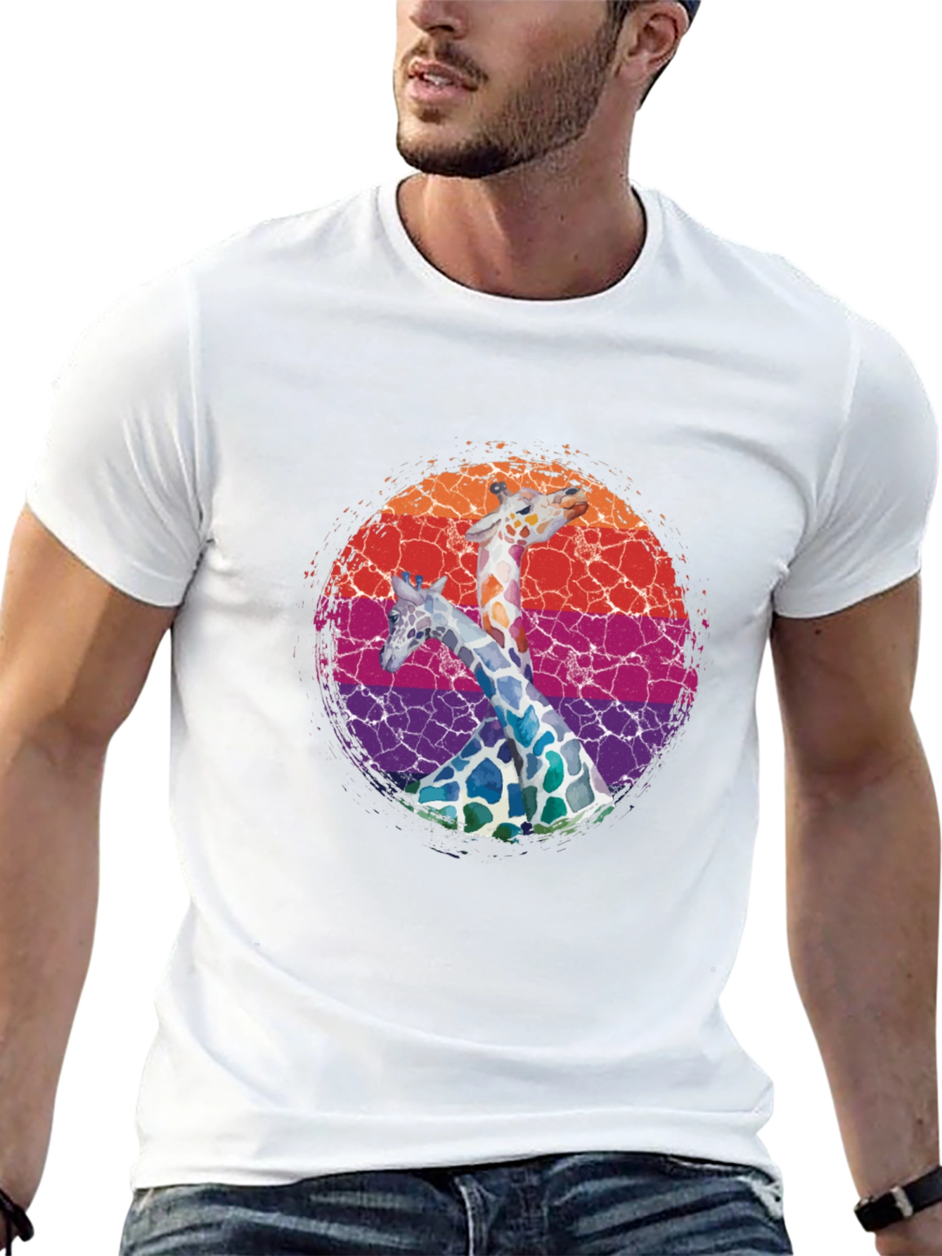 Black Giraffe Watercolor Graphic Tee - Unique Animal Print Shirt view 13