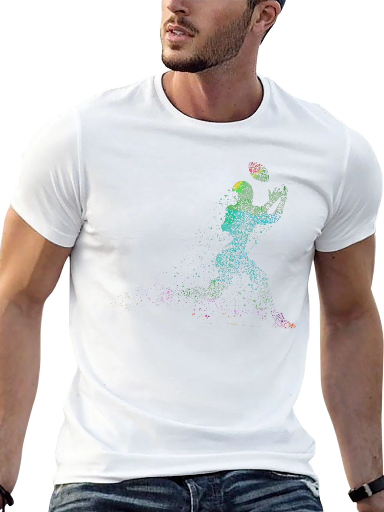 Black Colorful Football Player Graphic Tee view 13