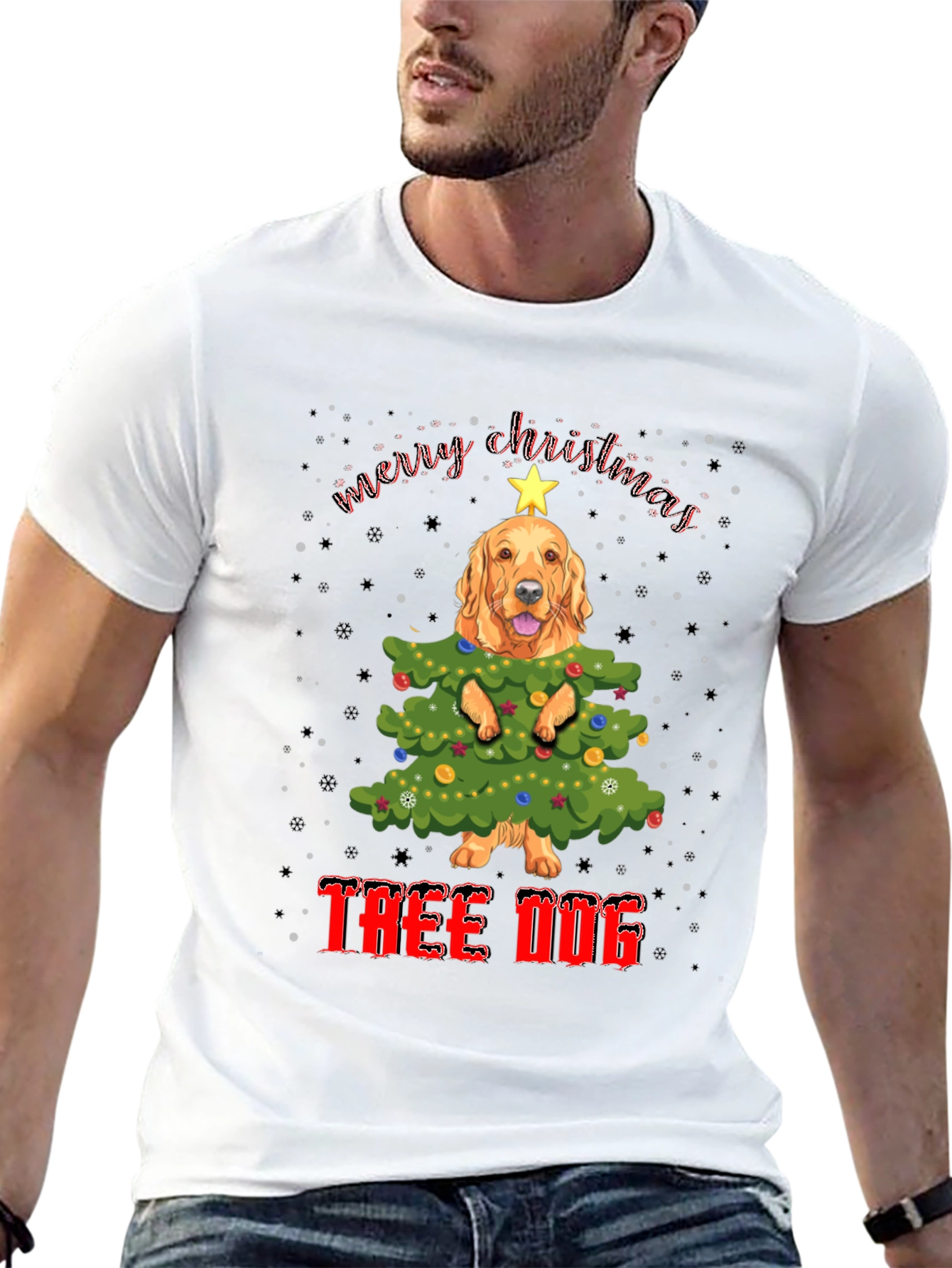 Black Funny Dog Christmas Tree T-Shirt view 13