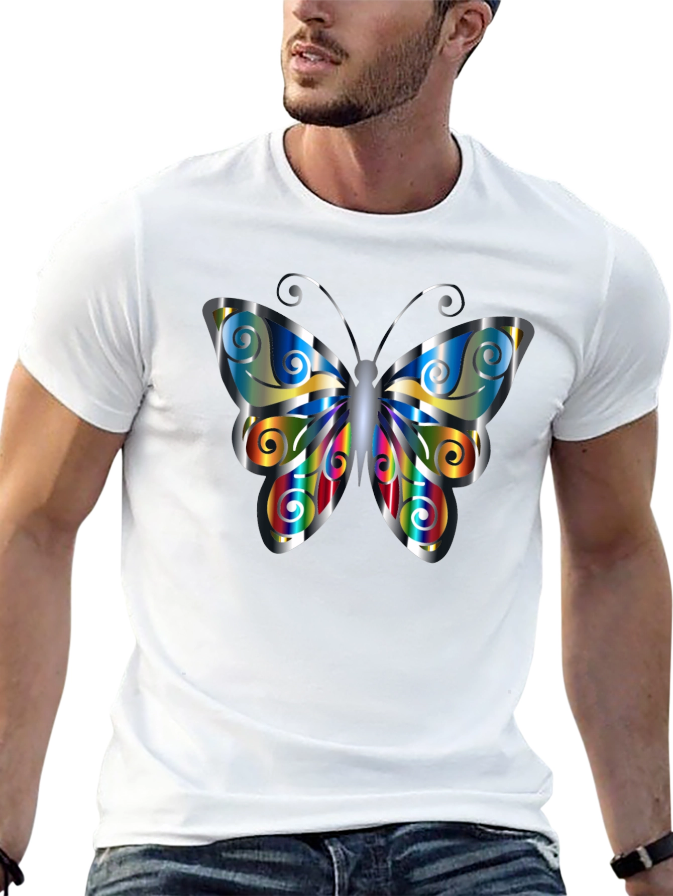 Black Butterfly Graphic Print Men's Black T-Shirt view 13