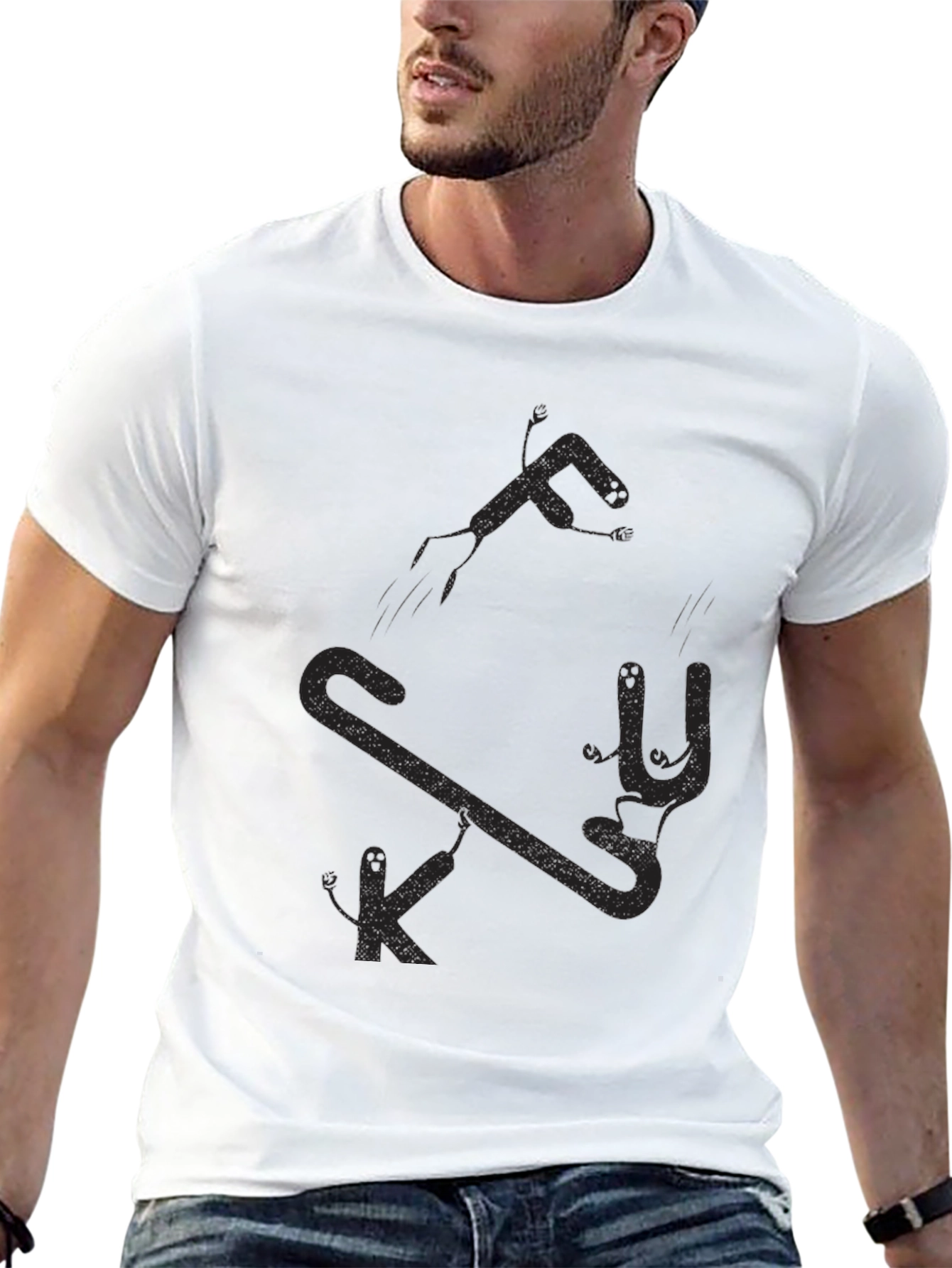 Black Men's Black Graphic Tee - Funny Stick Figure Design view 13