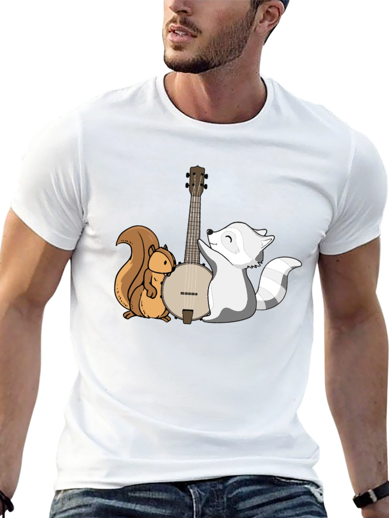 Black Squirrel & Raccoon Banjo T-Shirt view 13