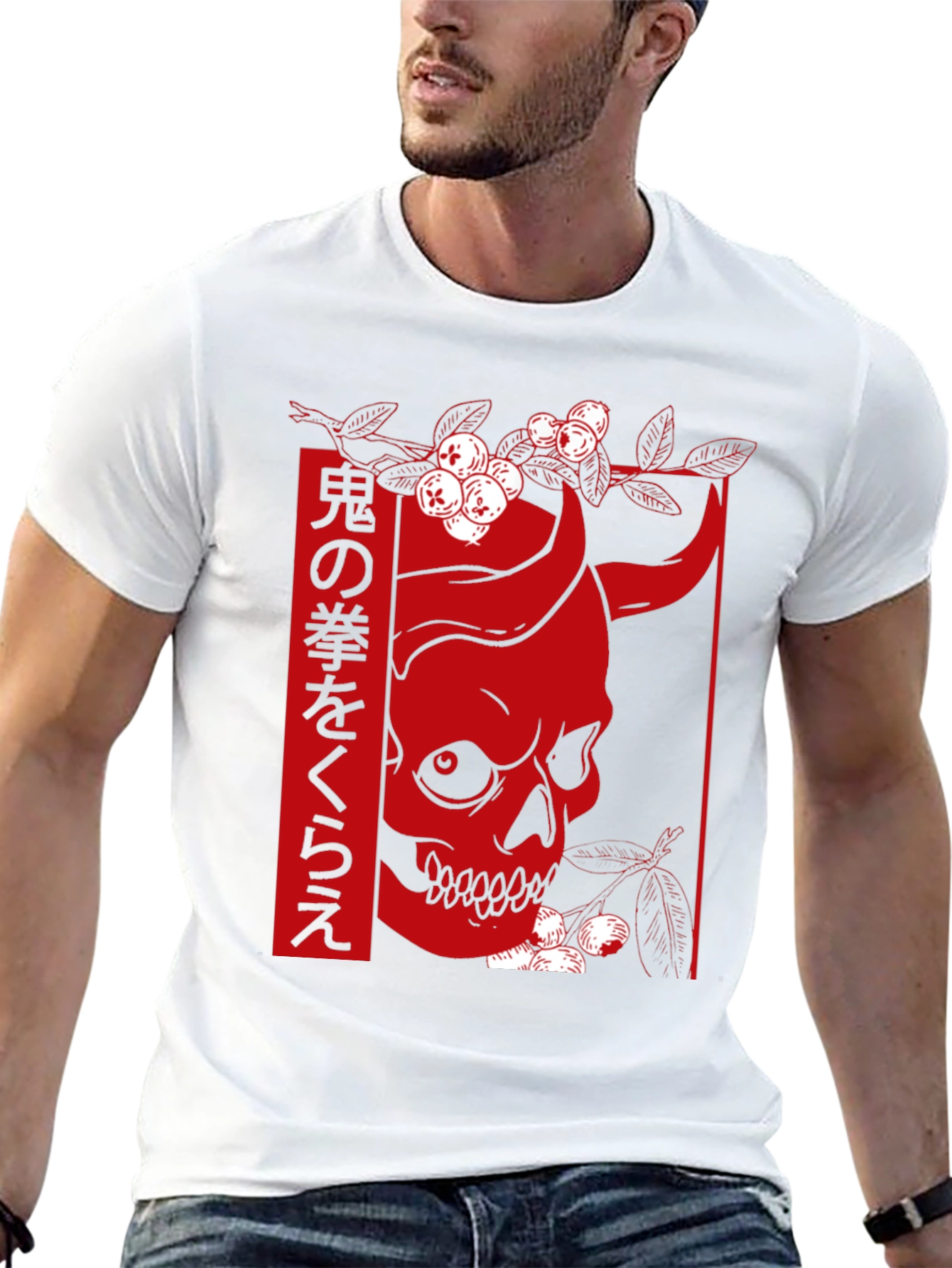 Black Japanese Skull T-Shirt - Oni Demon Design view 13