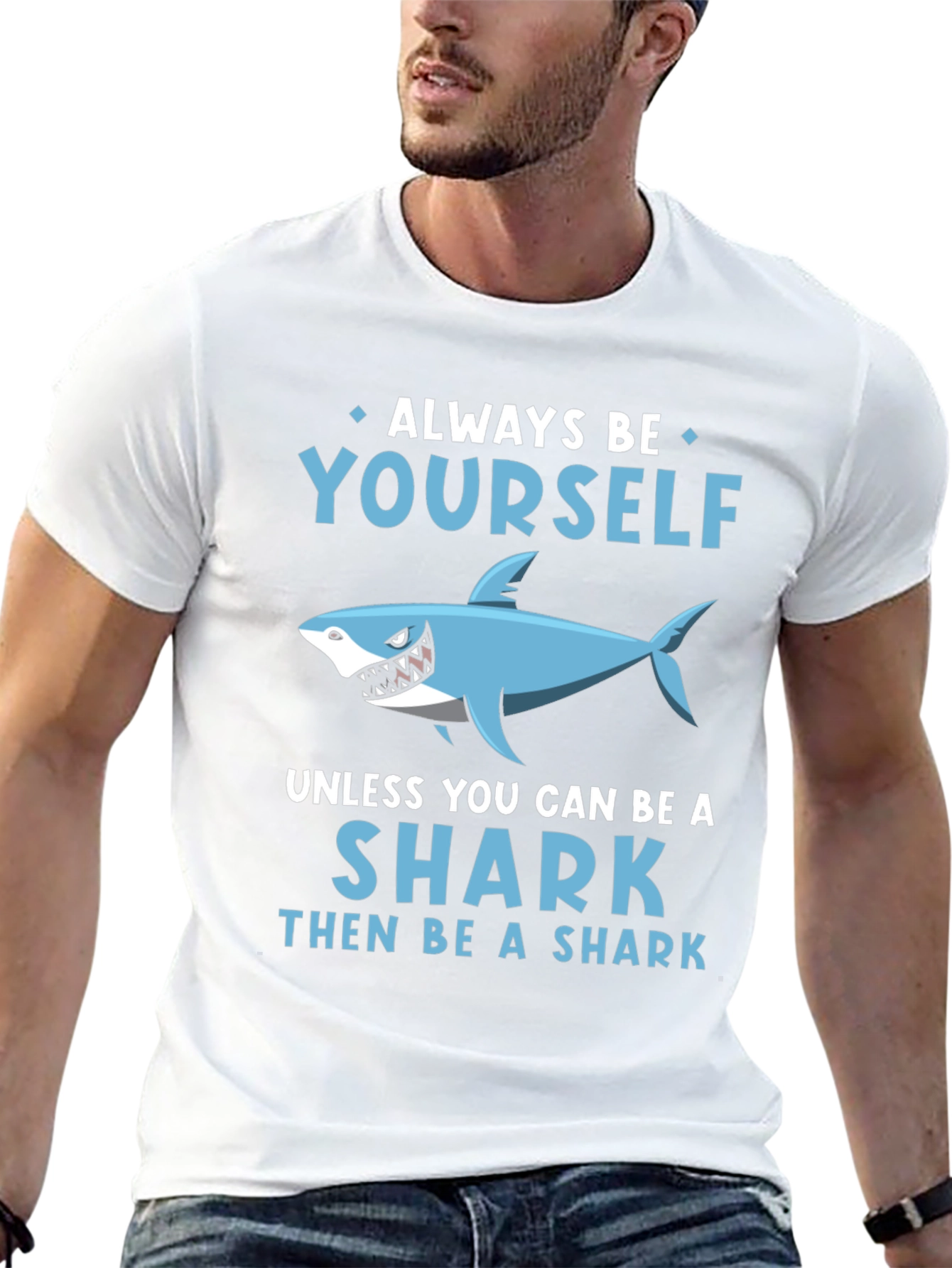 Black Funny Shark Graphic Tee - Always Be Yourself Shirt view 13