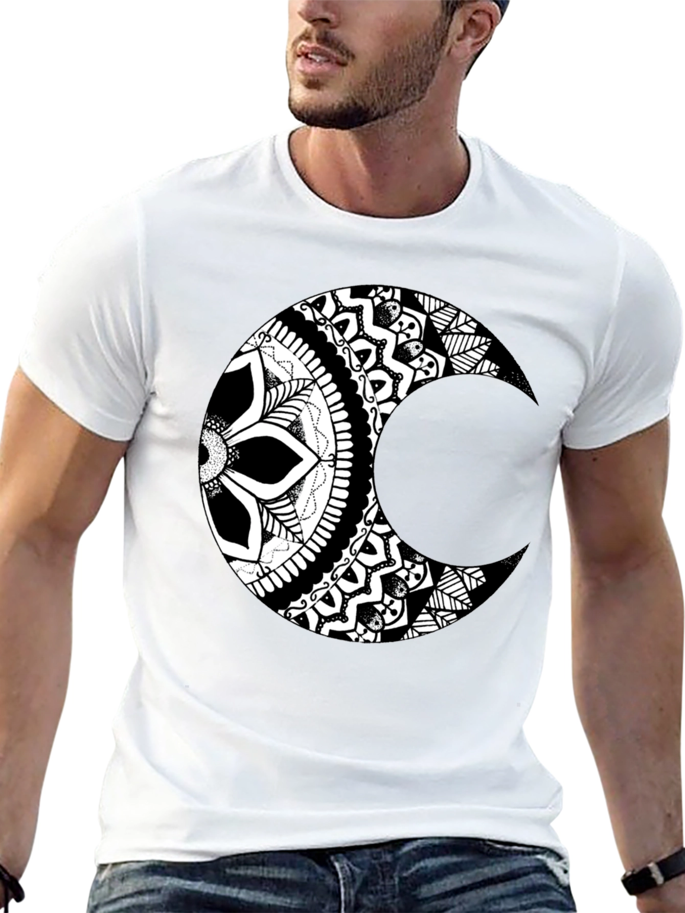 Black Moon Mandala Graphic Tee - Stylish Black T-Shirt view 13
