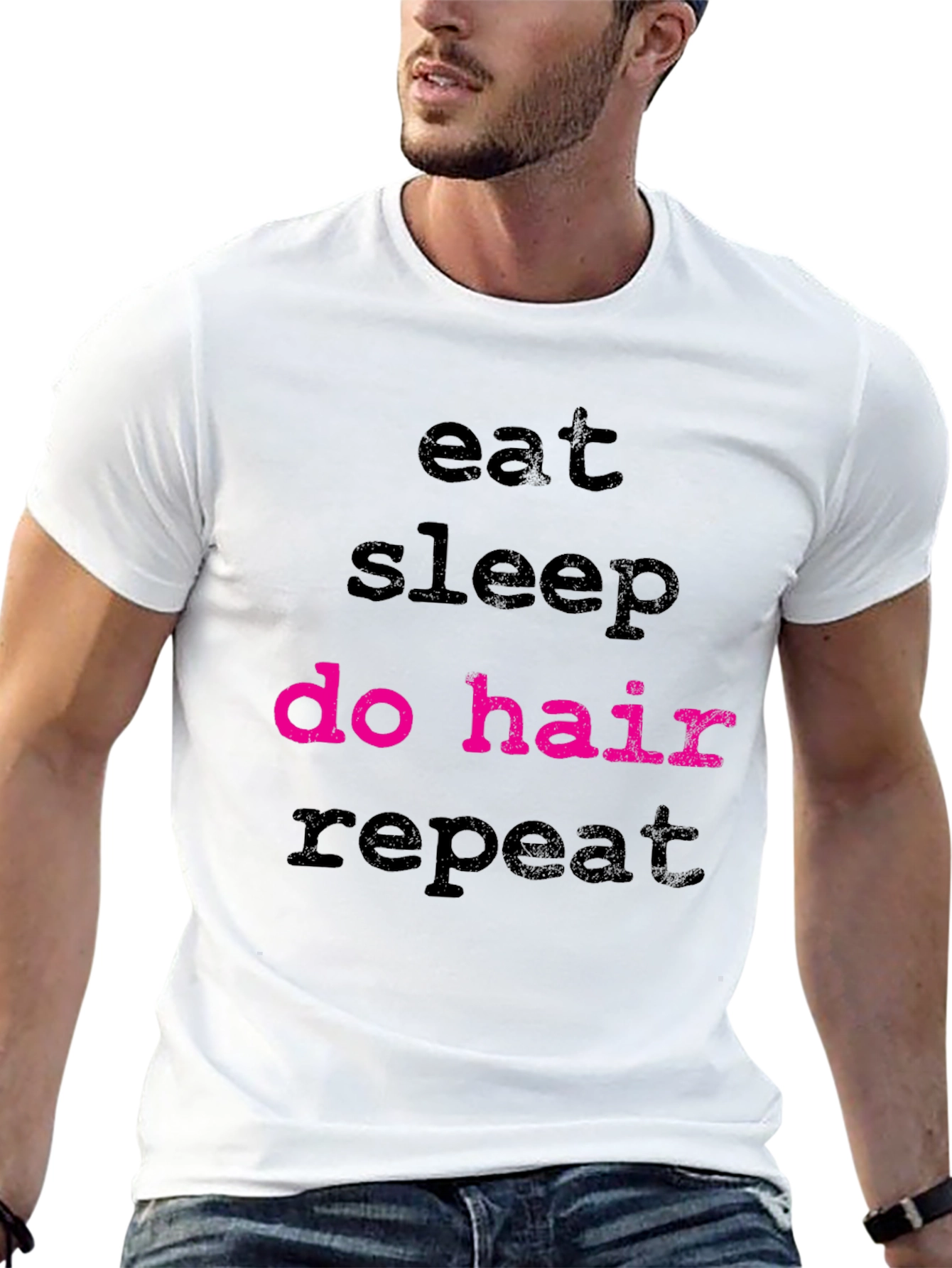 Black Eat Sleep Do Hair Repeat Black T-Shirt view 13