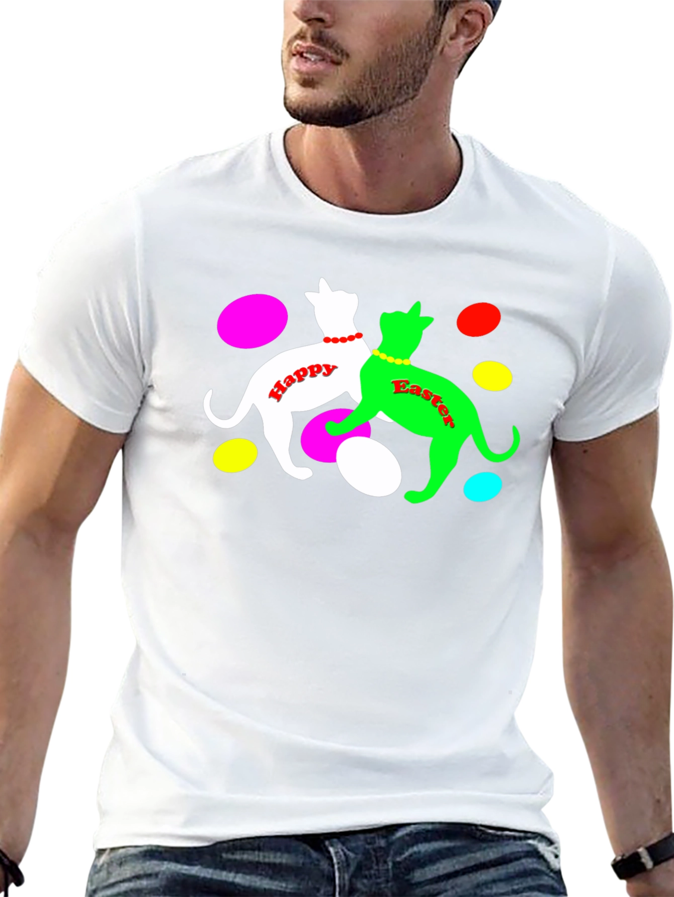 Camiseta Negra Gatos Pascua Feliz