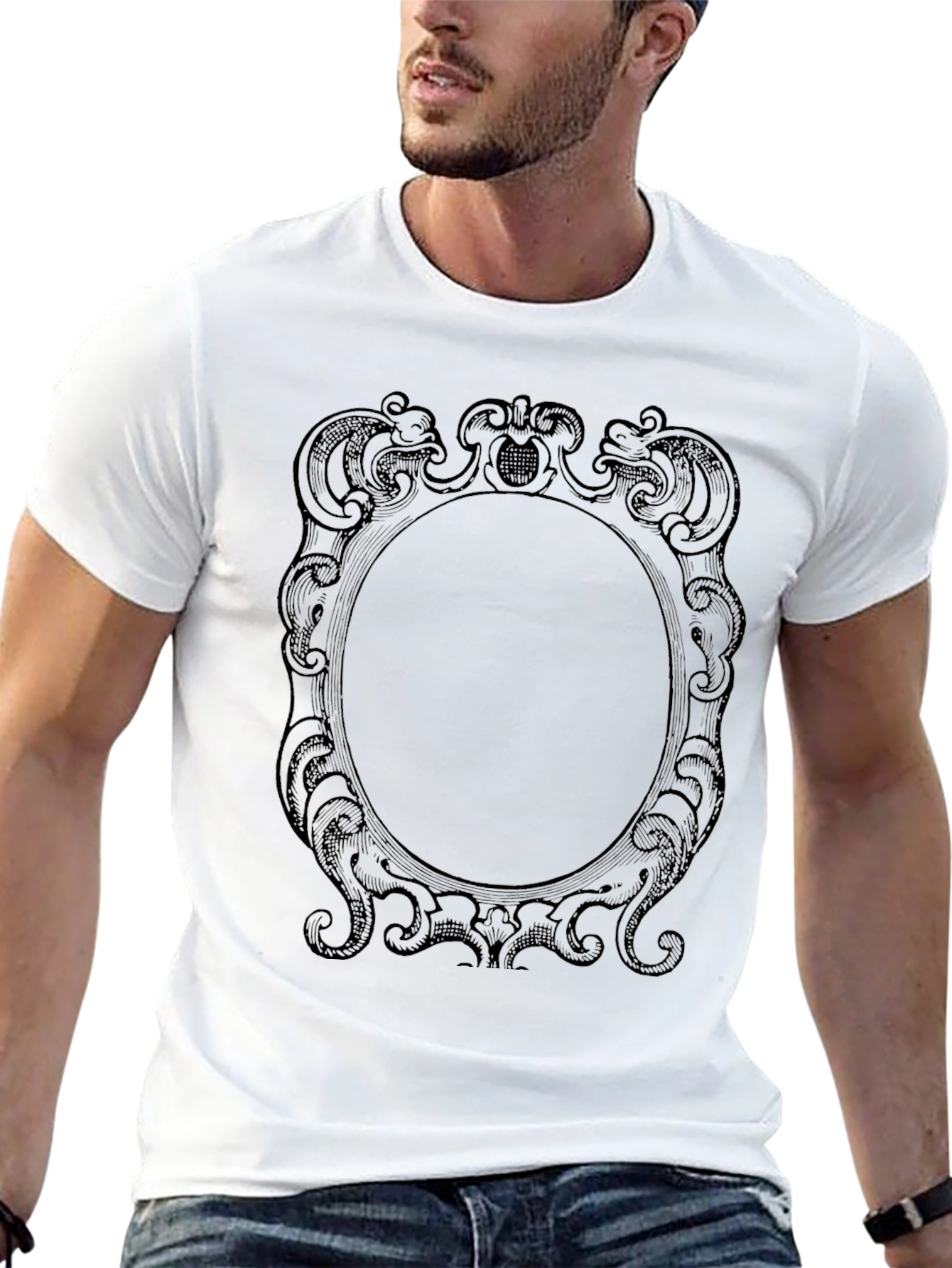 Elegant Framed Graphic Tee - Classic Black Cotton - 13