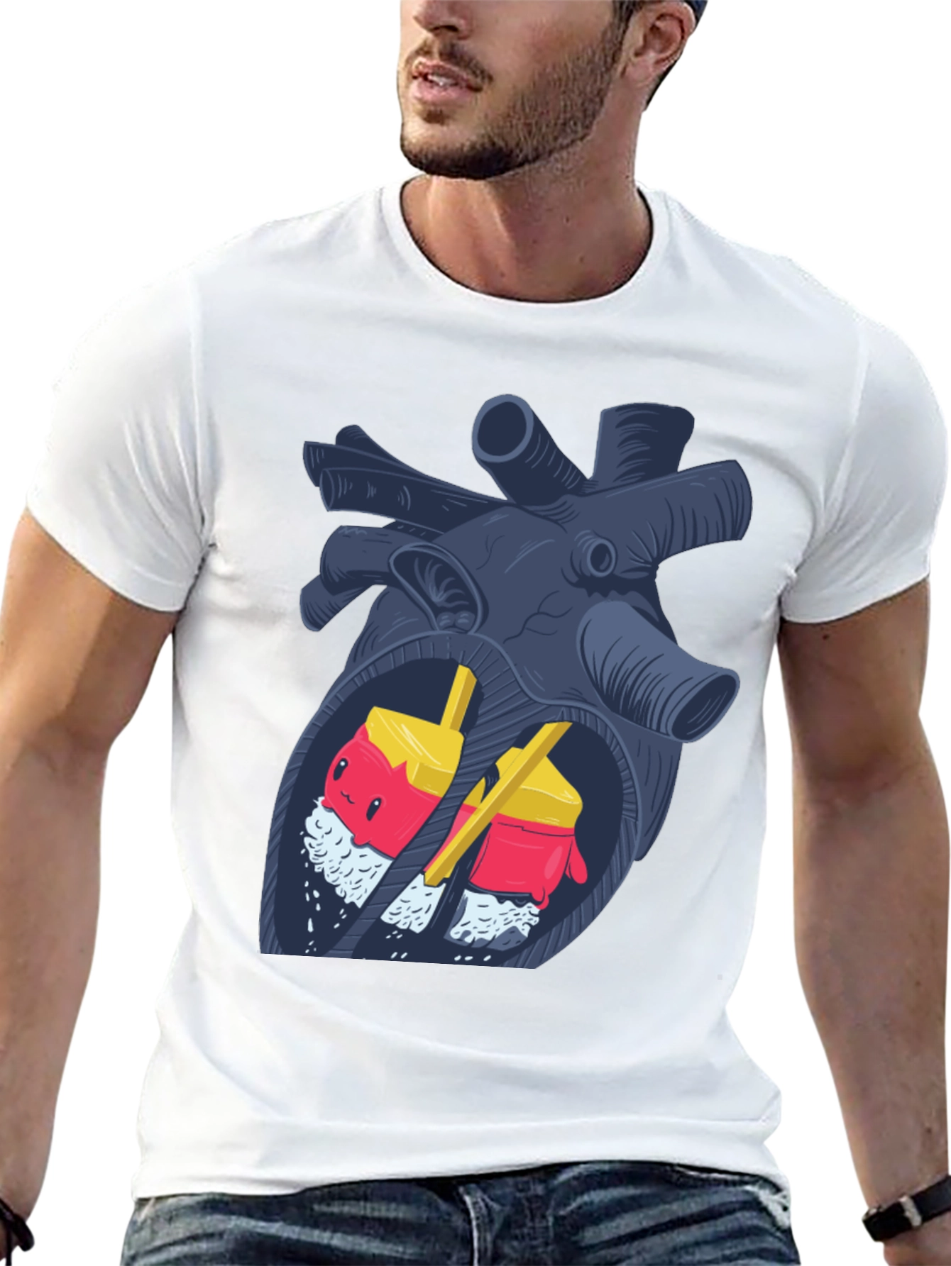 Black Anatomical Sushi Heart T-Shirt view 13