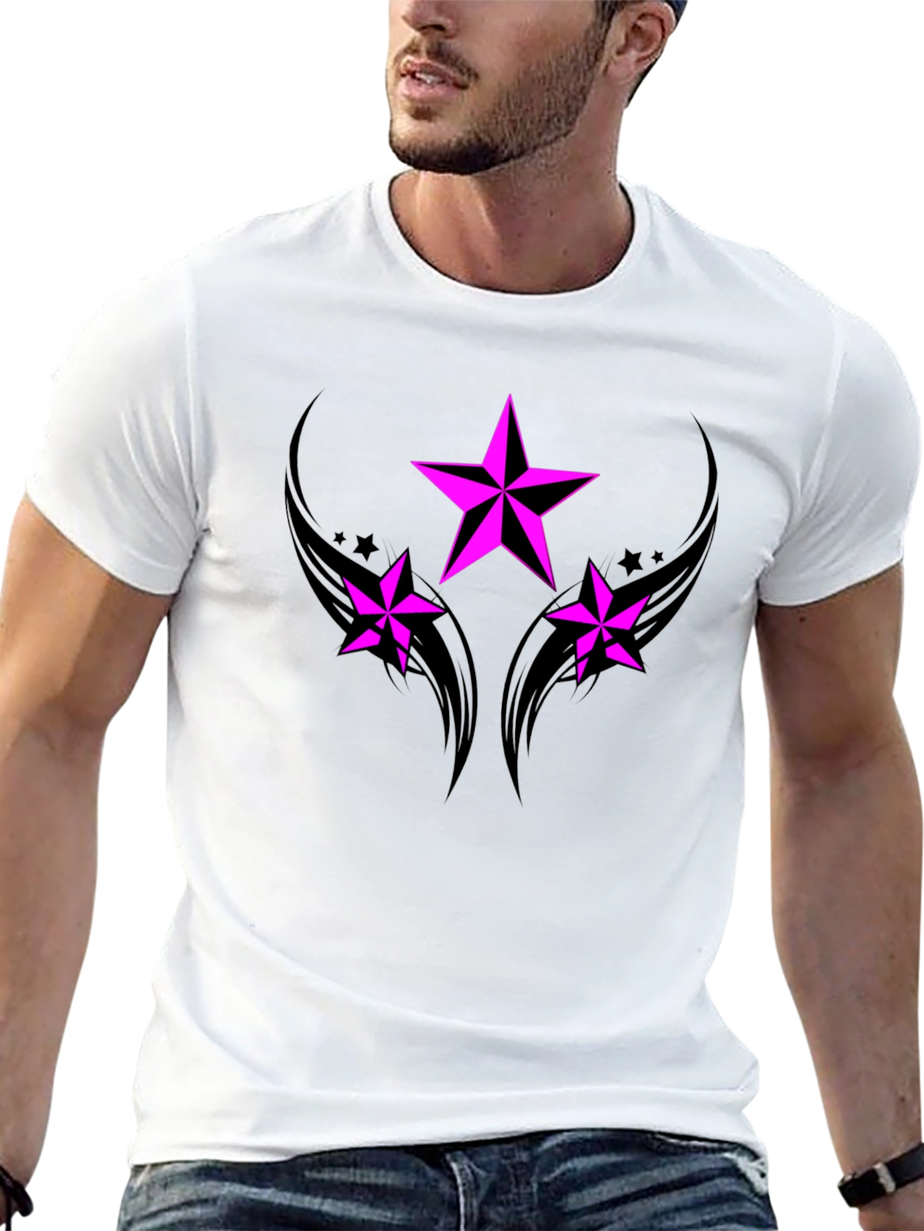 Black Black T-Shirt with Pink Star Graphic view 13