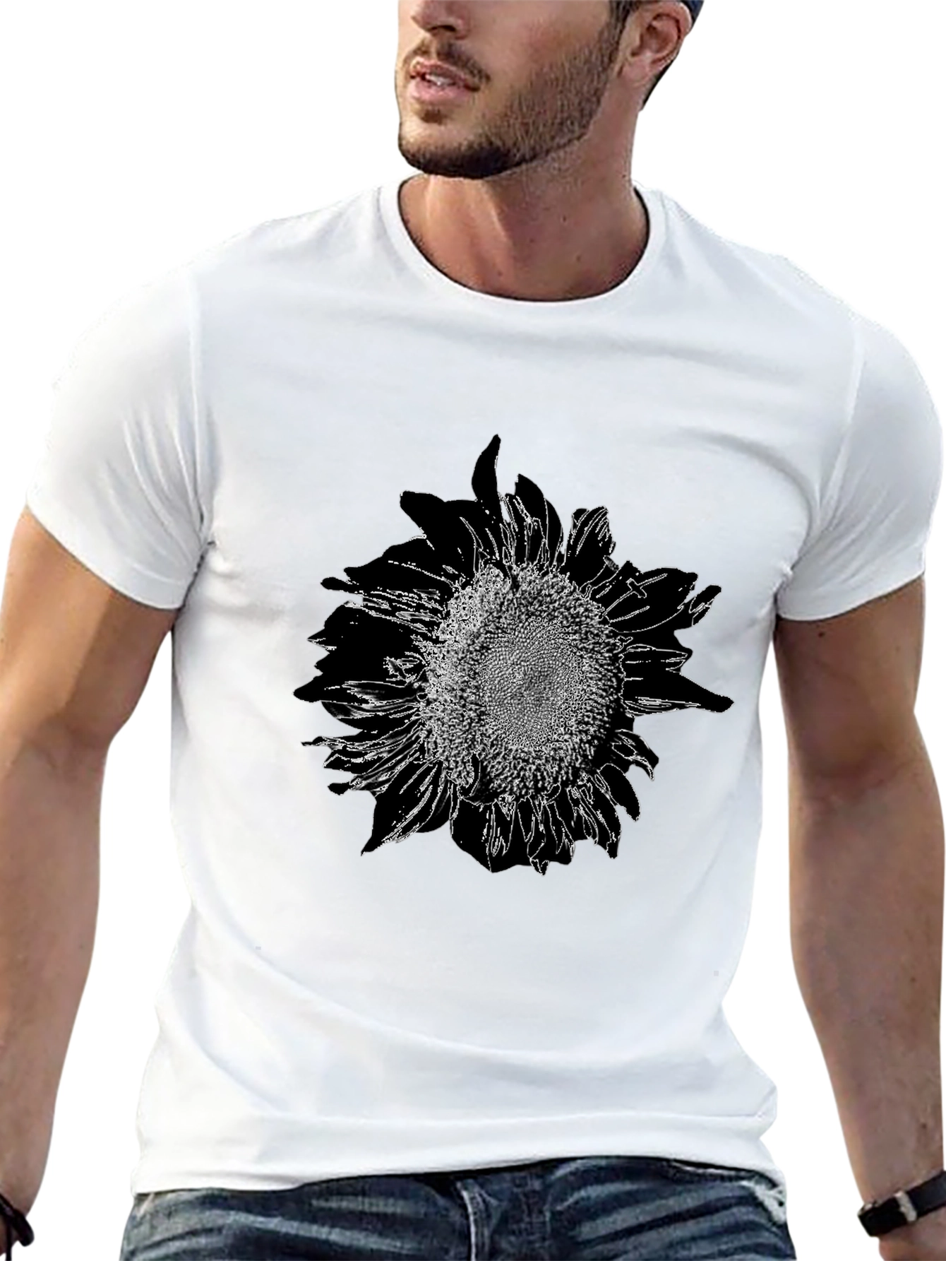 Black Sunflower Graphic Black T-Shirt - Unisex view 13