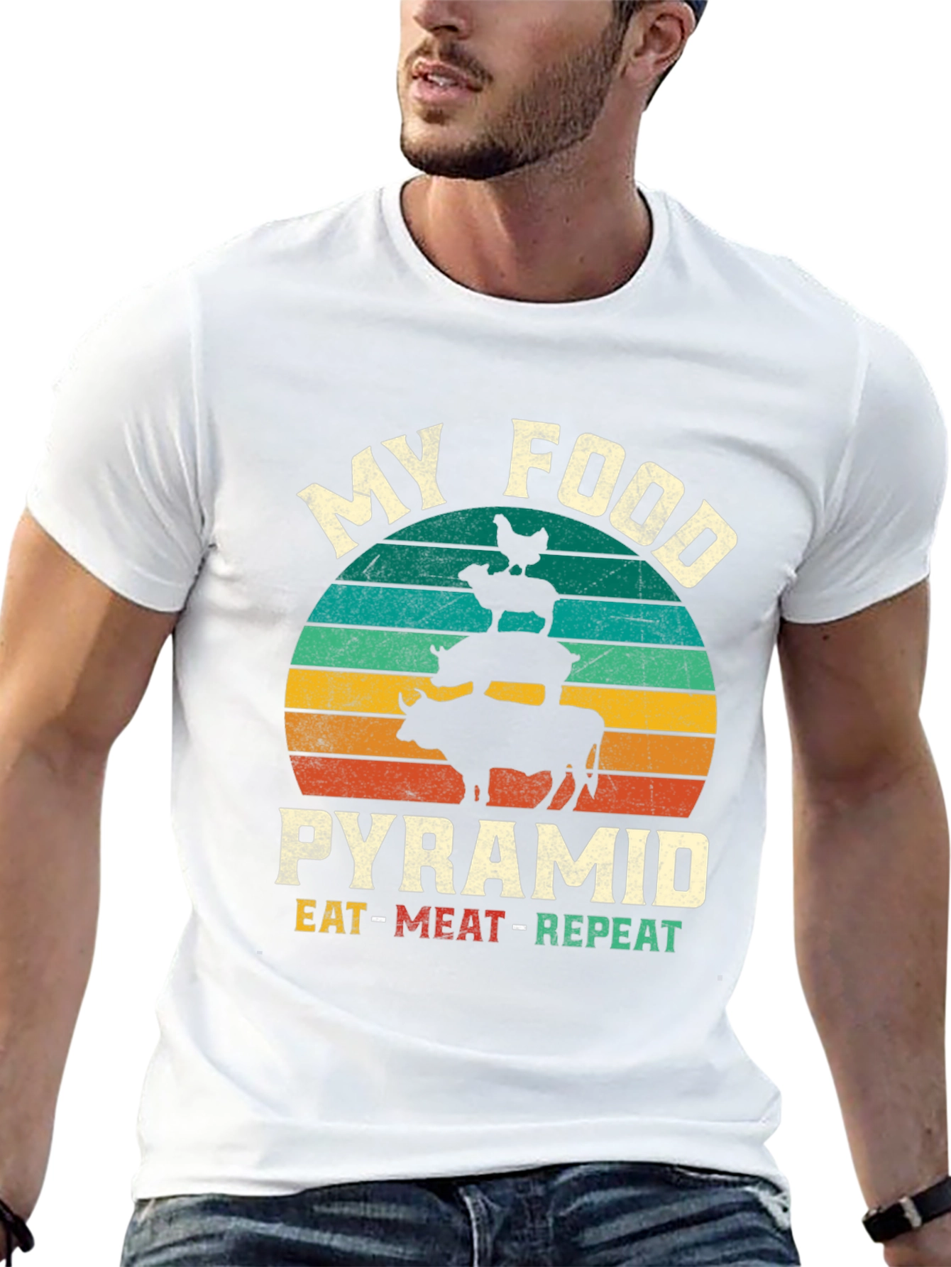 Black My Food Pyramid T-Shirt - Eat Meat Repeat view 13