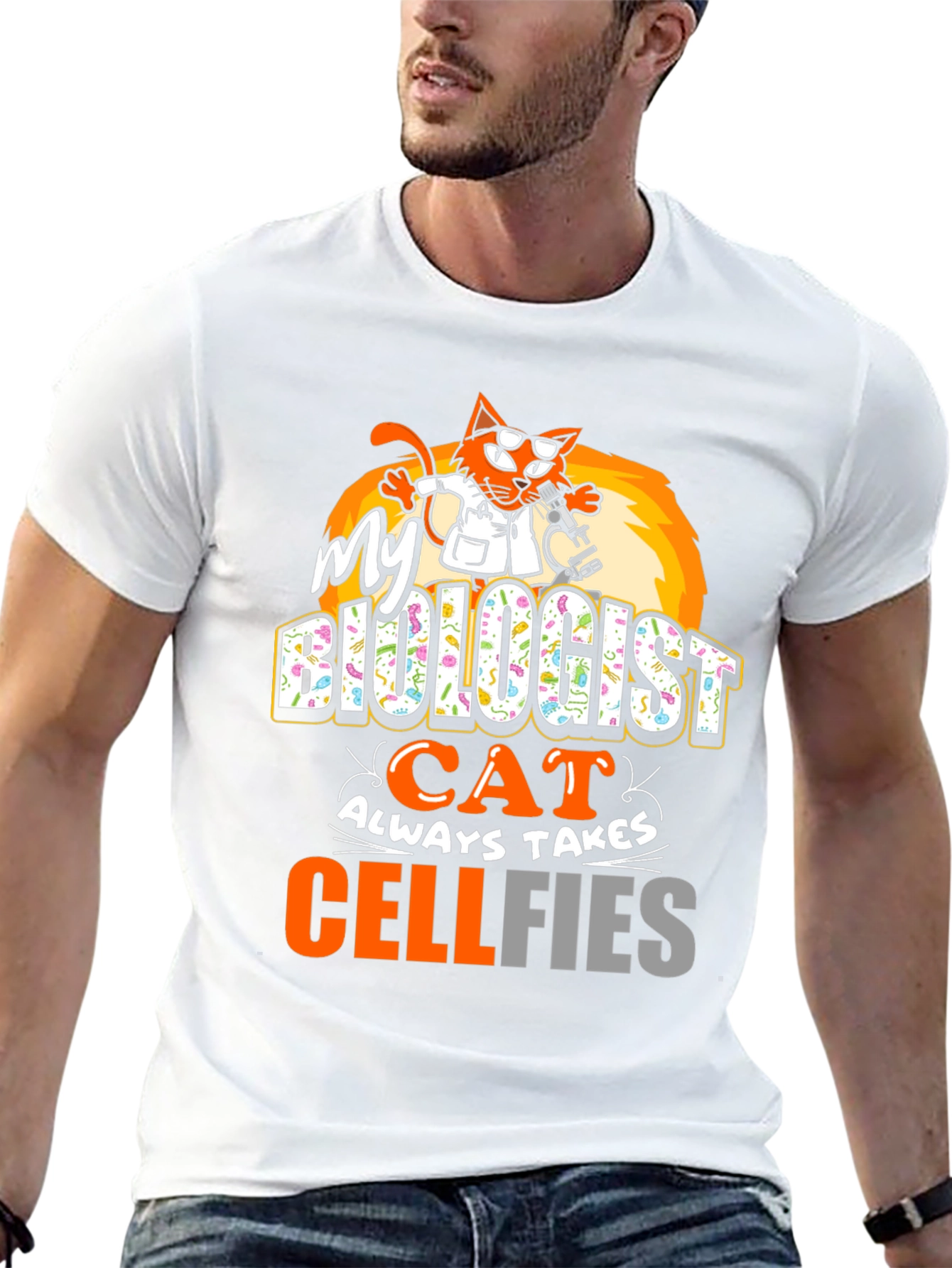 Black Biologist Cat Cellfies Graphic Tee view 13