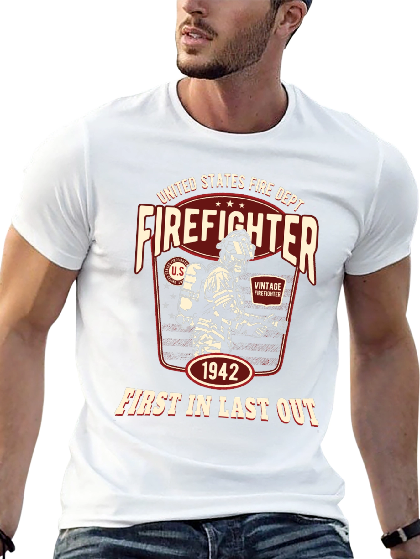 Black Vintage Firefighter T-Shirt - United States Fire Dept. 1942 view 13