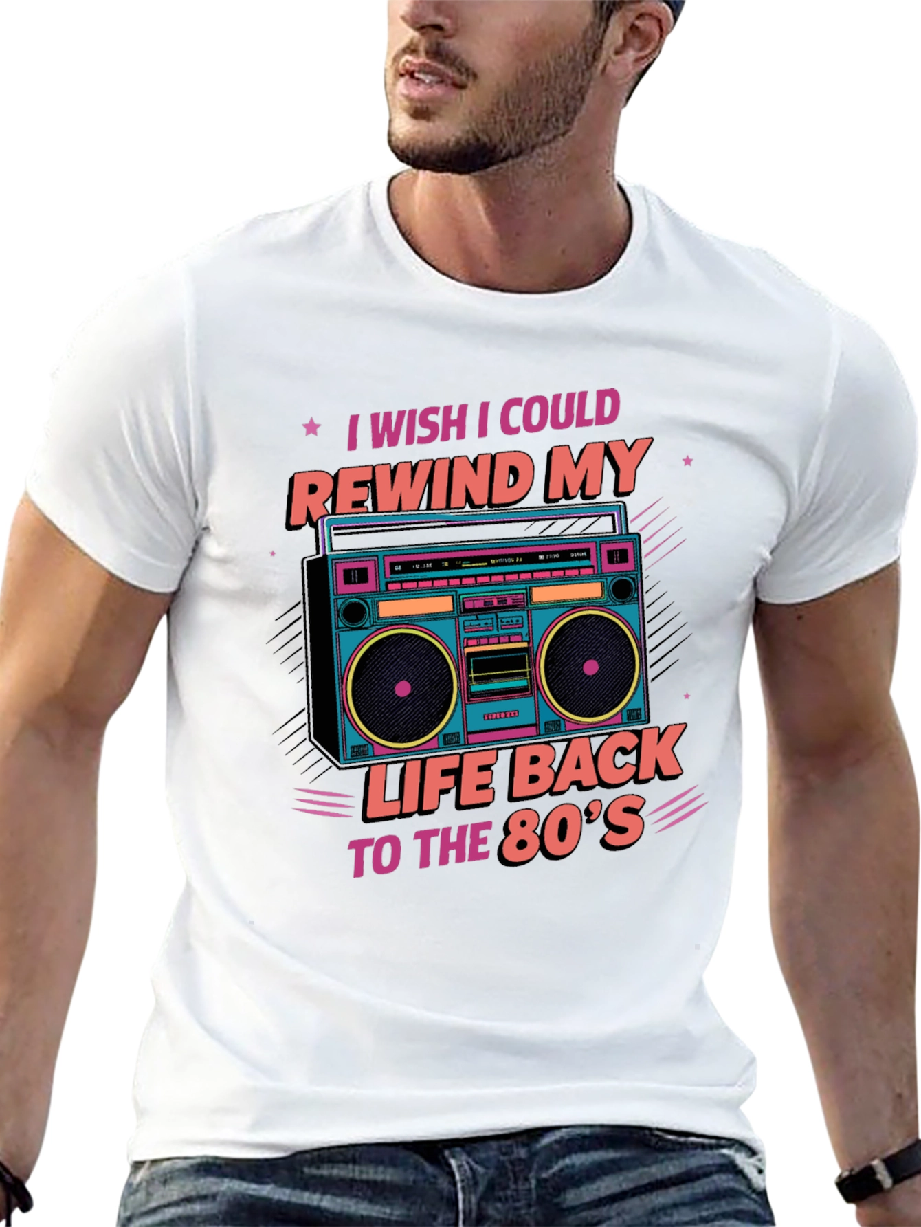 Black Rewind to the 80's Retro Boombox T-Shirt view 13