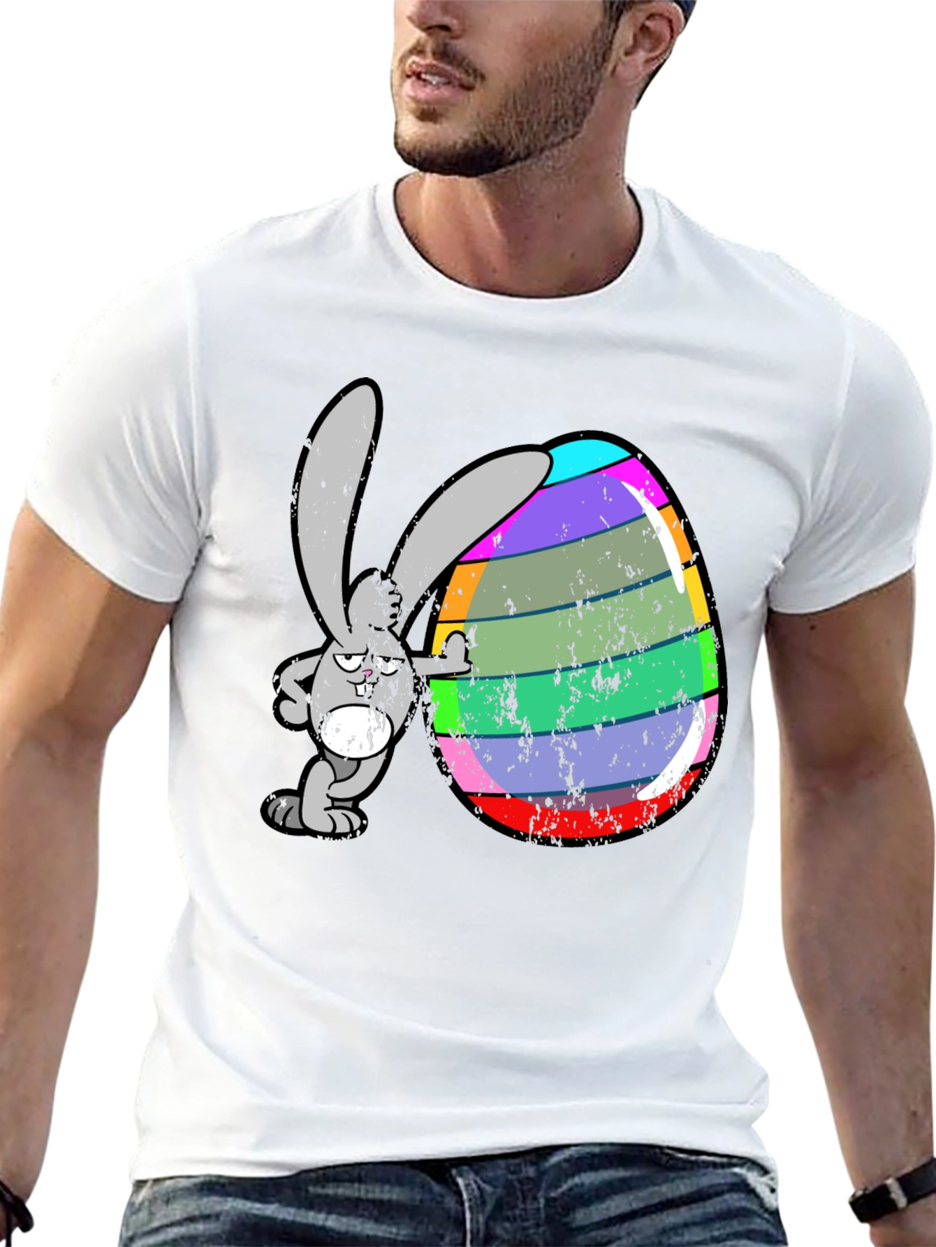 Black Easter Bunny Egg Graphic Tee - Funny Cartoon Rabbit Shirt view 13