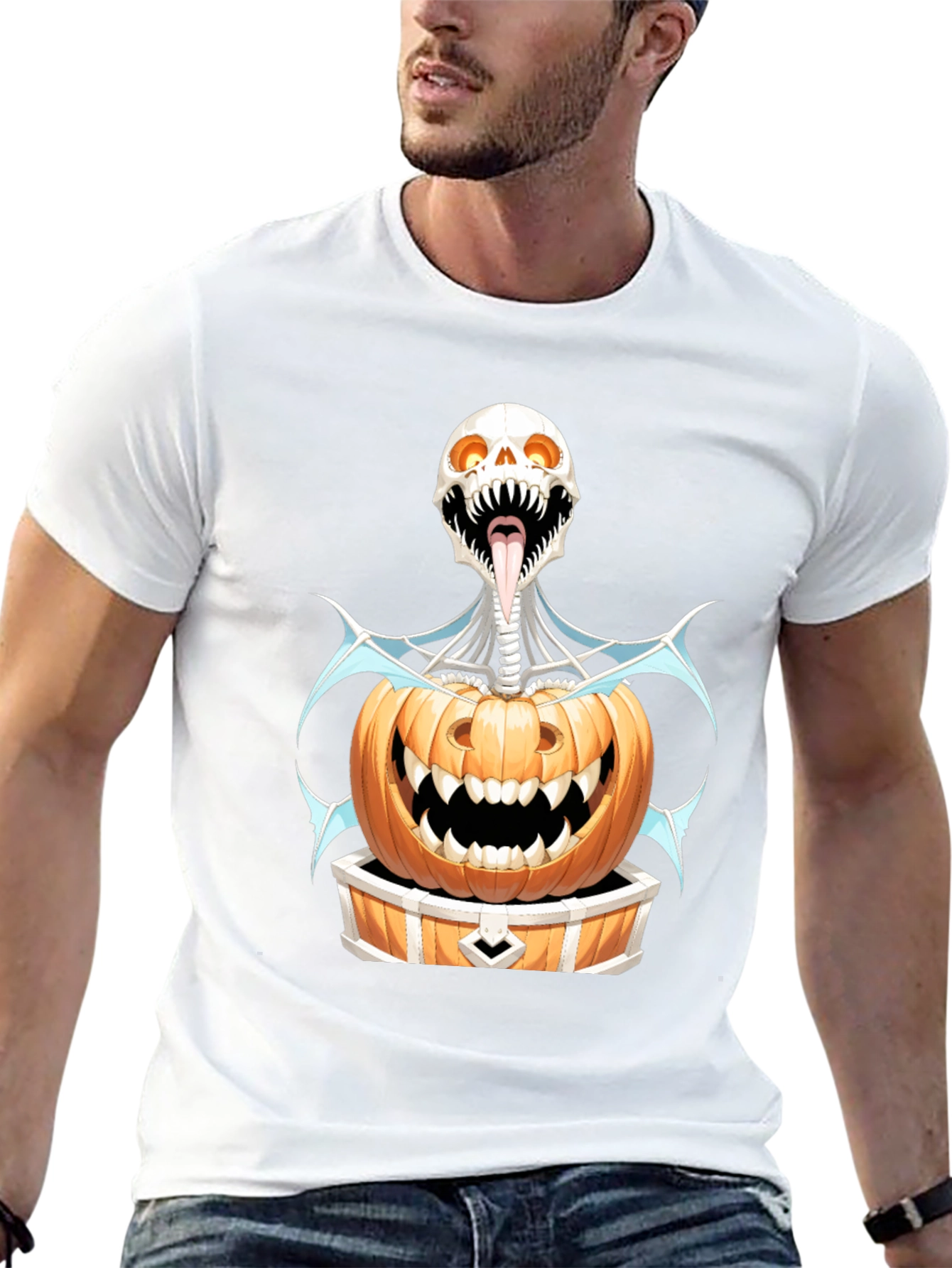 Black Halloween Skeleton Pumpkin Graphic Tee view 13