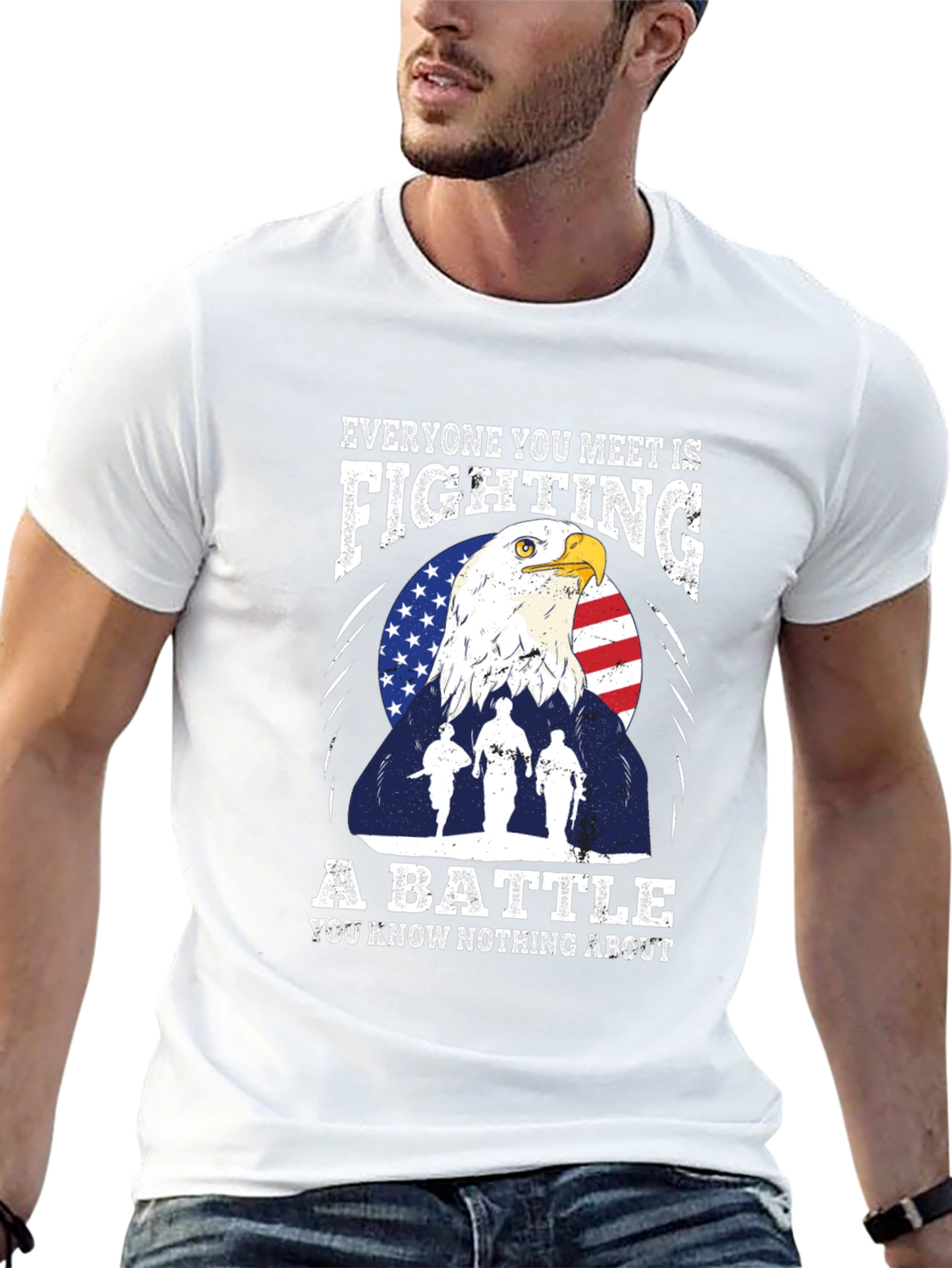 Patriotic Eagle and Soldiers Graphic T-Shirt - "A Battle" - 13