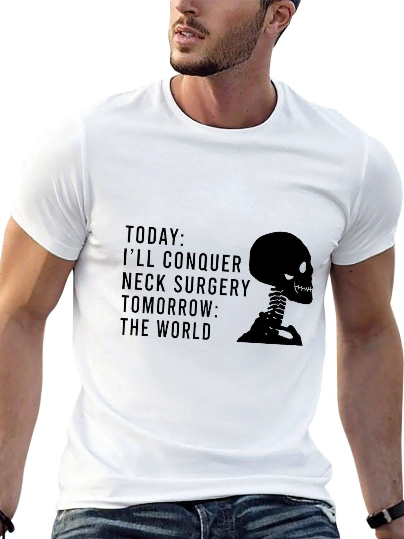 Black Neck Surgery Recovery T-Shirt - Conquer the World! view 13
