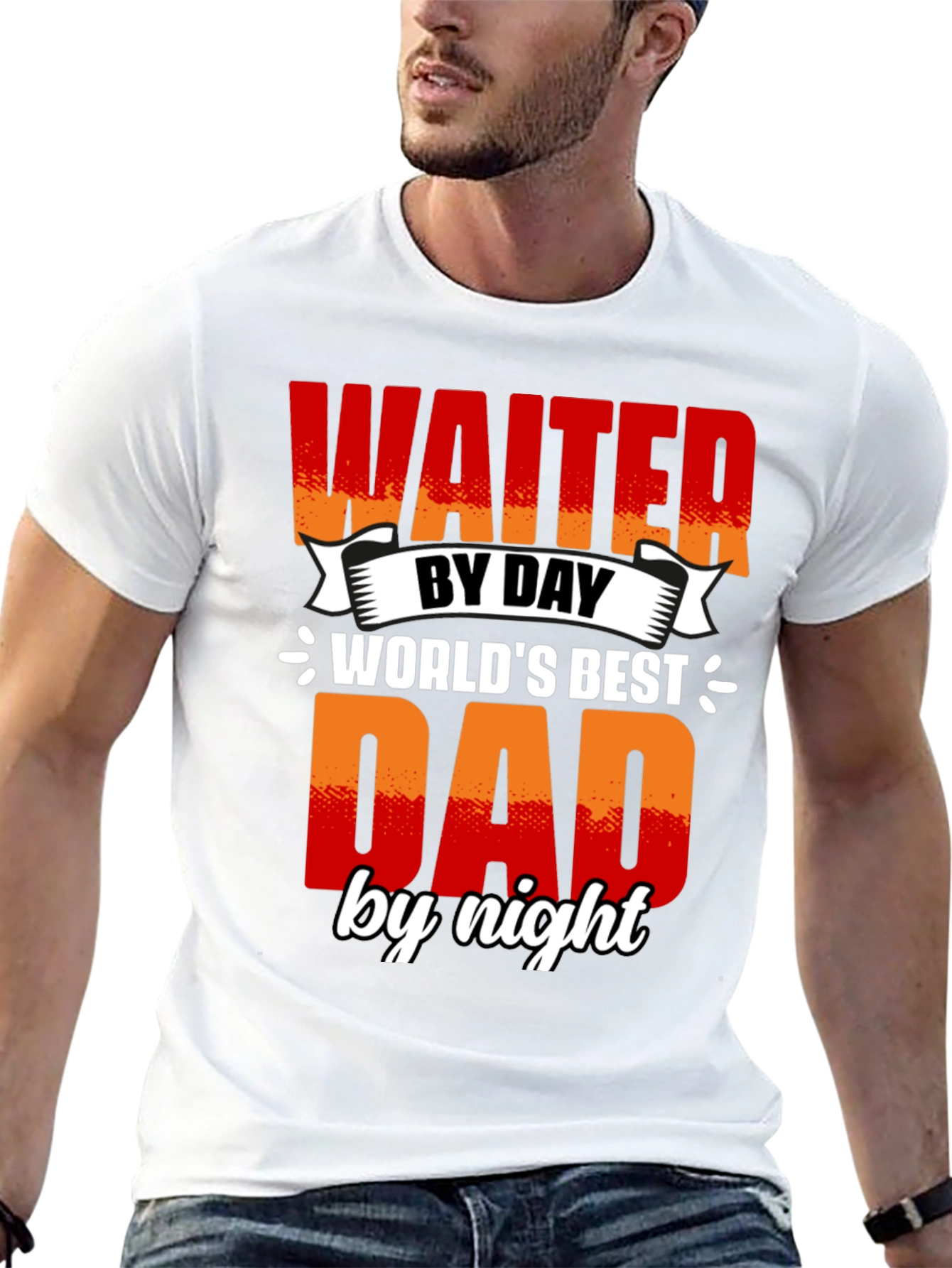 Black Waiter Dad T-Shirt - World's Best Dad view 13