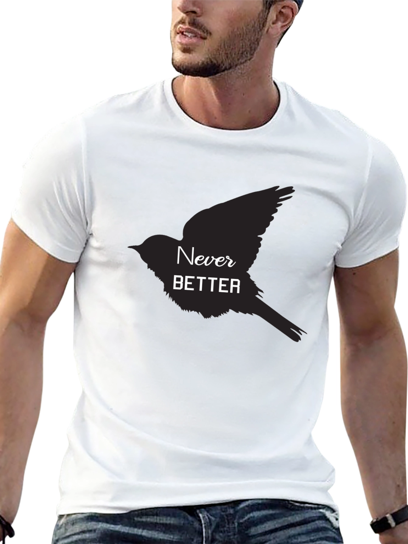 Black Never Better Bird Graphic Black T-Shirt view 13